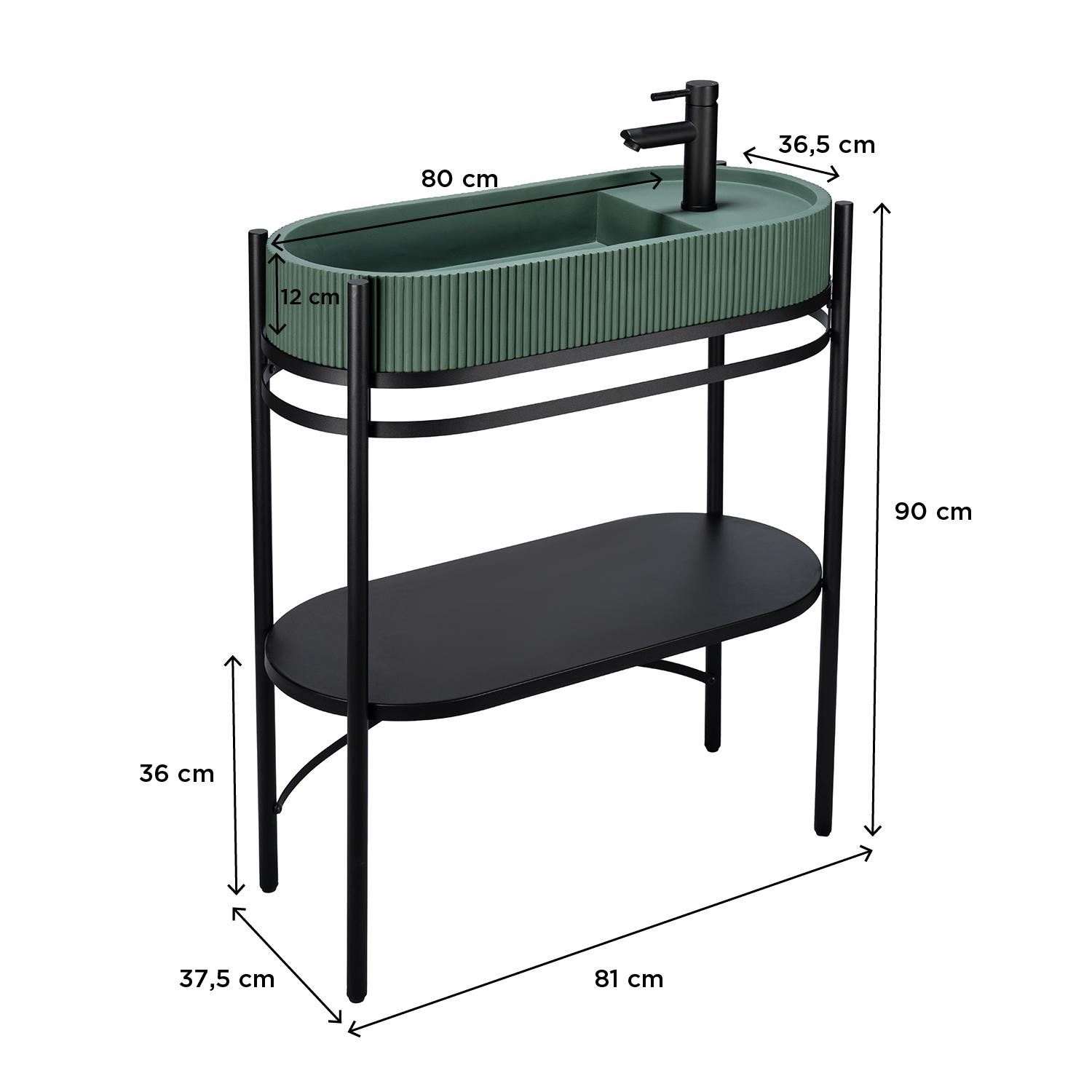 Meuble simple vasque sur pieds 80cm en métal noir et vasque béton  et robinet noir