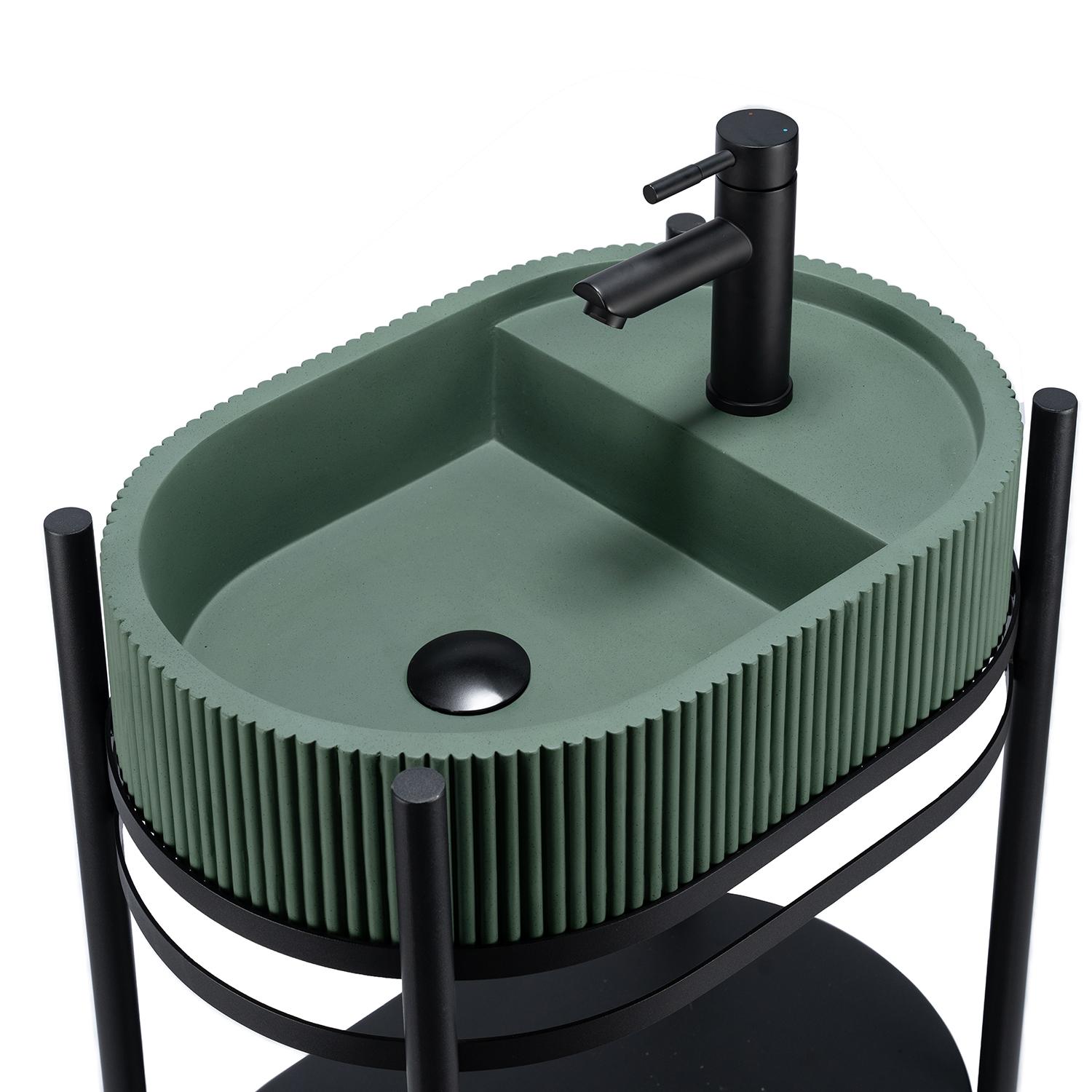 Meuble simple vasque sur pieds 55cm en métal noir et vasque béton  et robinet noir