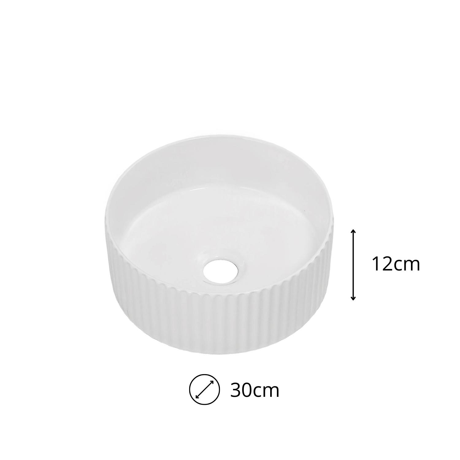 Vasque à poser texturée en céramique blanc ronde 30cm