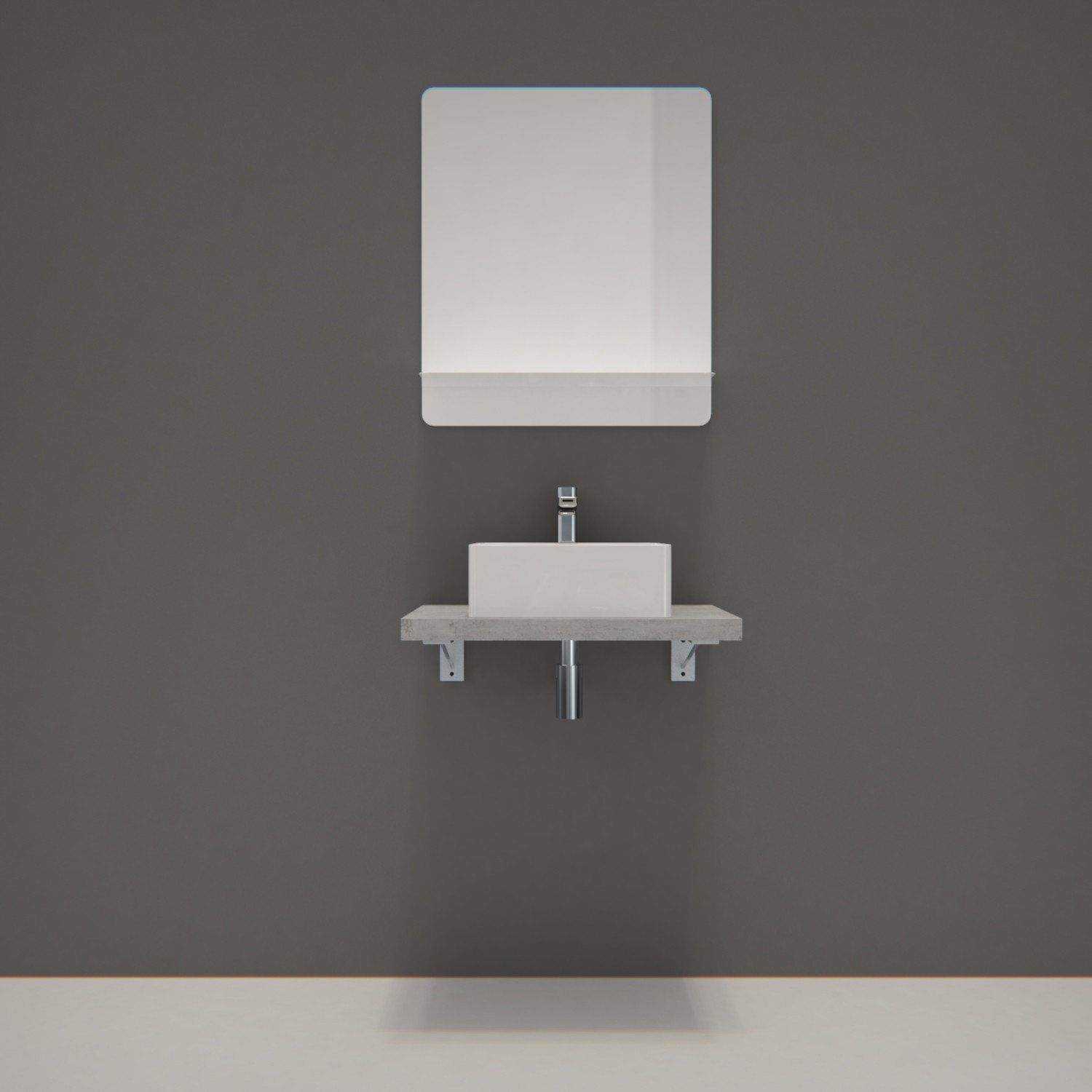 Ensemble de Salle de Bain WILL - Plan suspendu 60 cm + Equerres invisibles + Vasque + Miroir