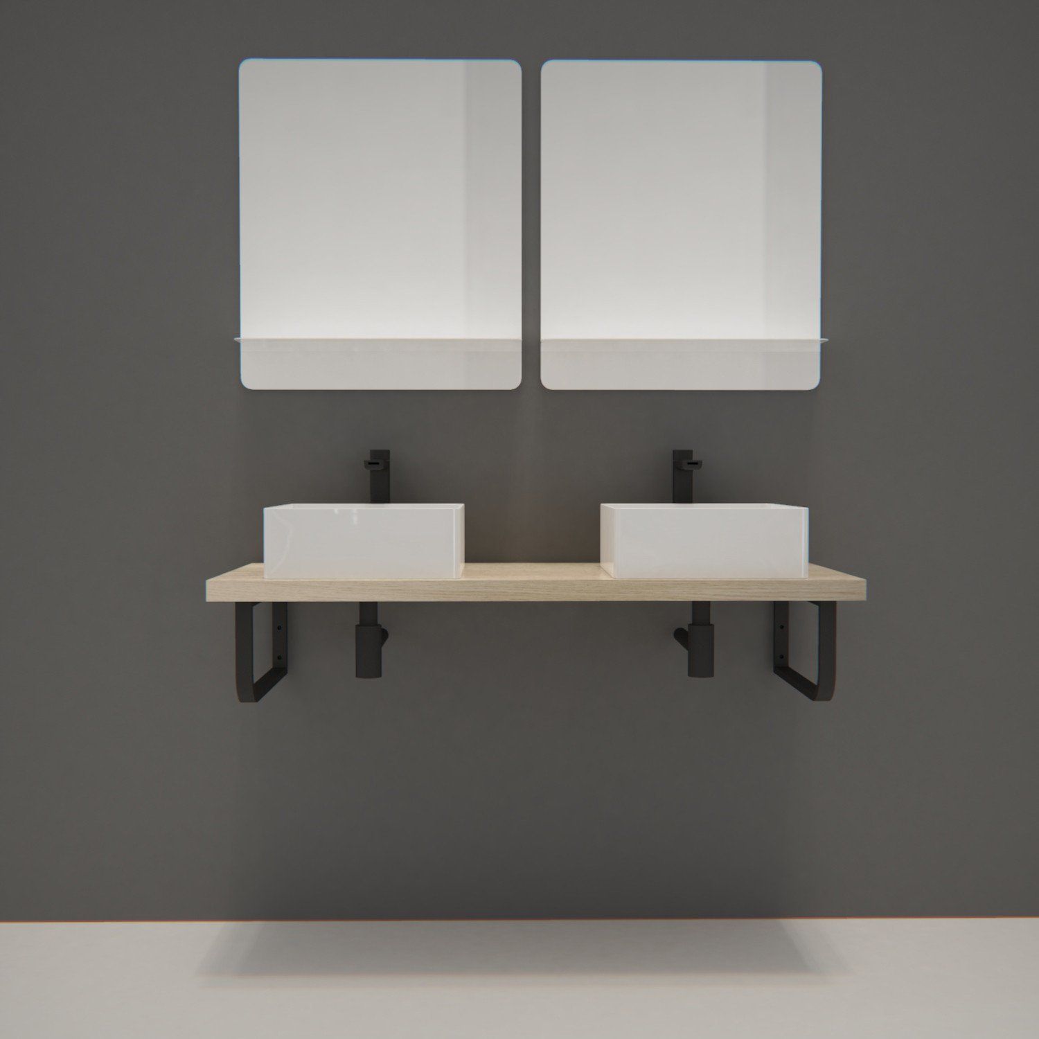 Plan suspendu 120 cm + 2 Vasques + 2 Miroirs + Equerres porte serviettes - WILL