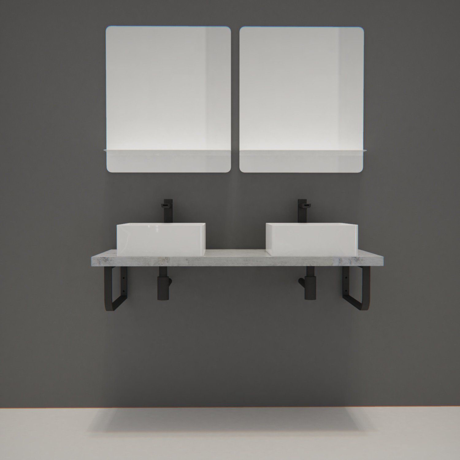 Plan suspendu 120 cm + 2 Vasques + 2 Miroirs + Equerres porte serviettes - WILL