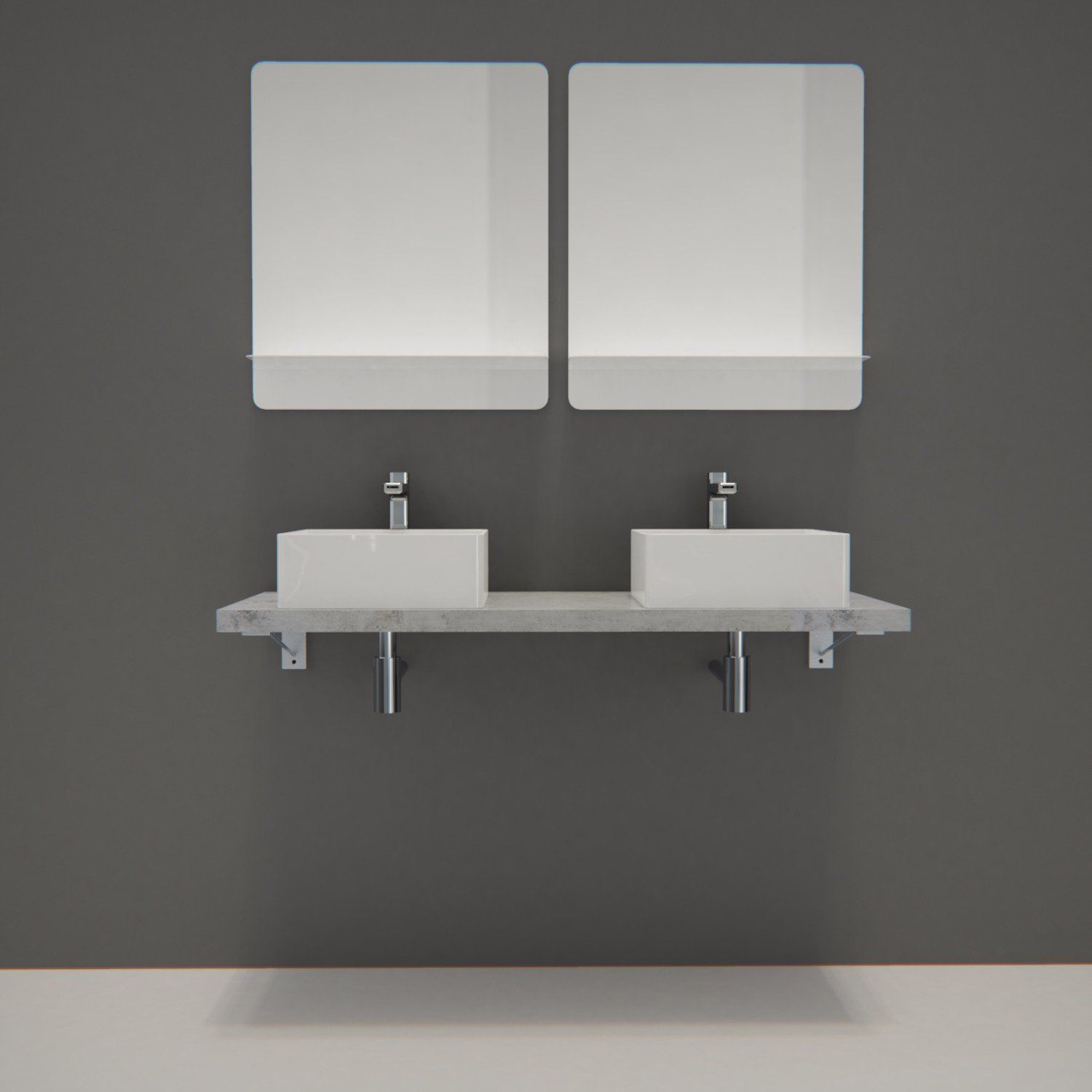 Ensemble de Salle de Bain WILL - Plan suspendu 120 cm + Equerres invisibles + 2 Vasques + 2 Miroirs