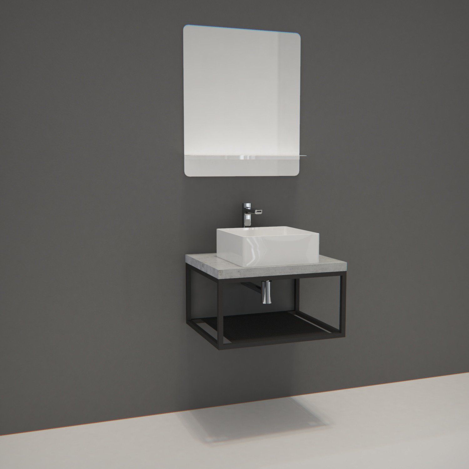 Ensemble de Salle de Bain WILL - Plan de toilette suspendu 60 cm + Structure métal Noir Mat + Vasque