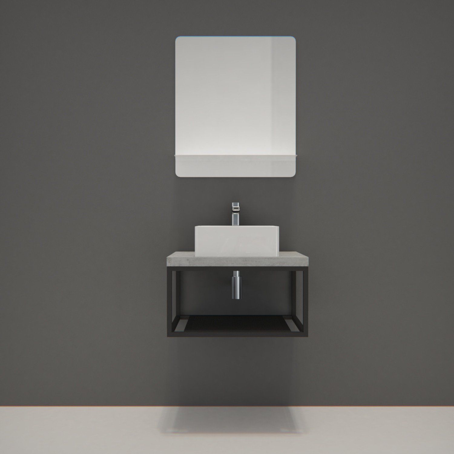 Ensemble de Salle de Bain WILL - Plan de toilette suspendu 60 cm + Structure métal Noir Mat + Vasque
