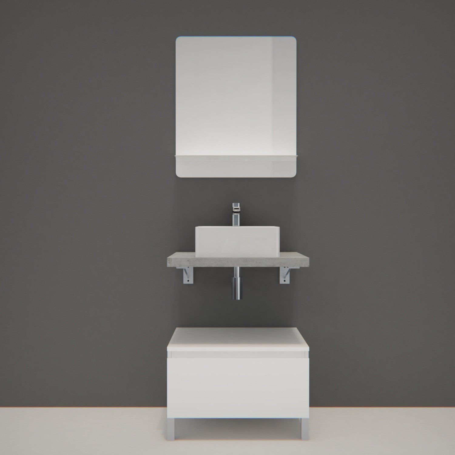 Ensemble de Salle de Bain WILL - Plan suspendu 60 cm + Equerres invisibles + Meuble tiroir + Vasque 
