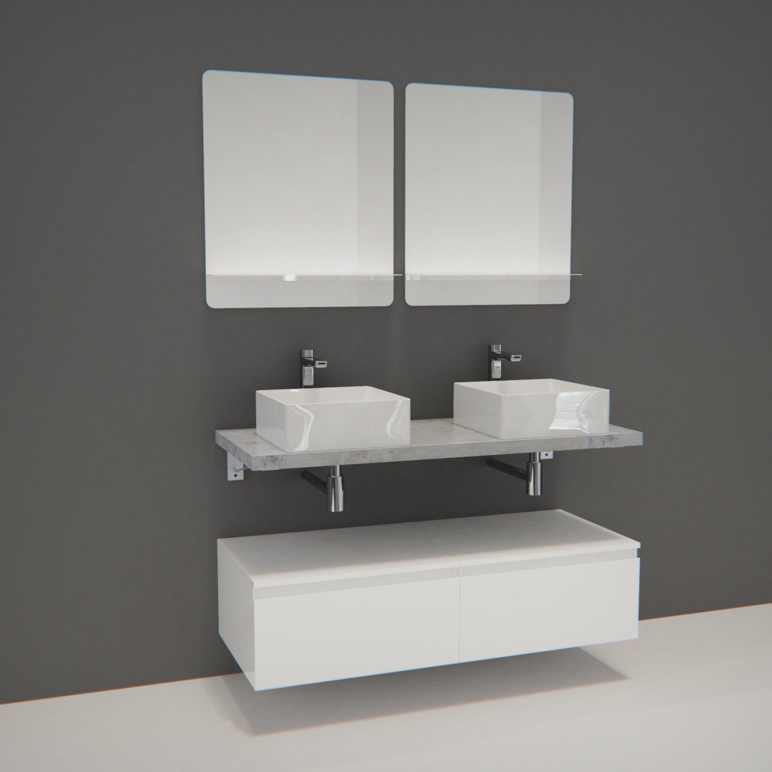 Ensemble de Salle de Bain WILL - Plan suspendu 120 cm + Equerres invisibles + Meubles tiroir + Vasqu