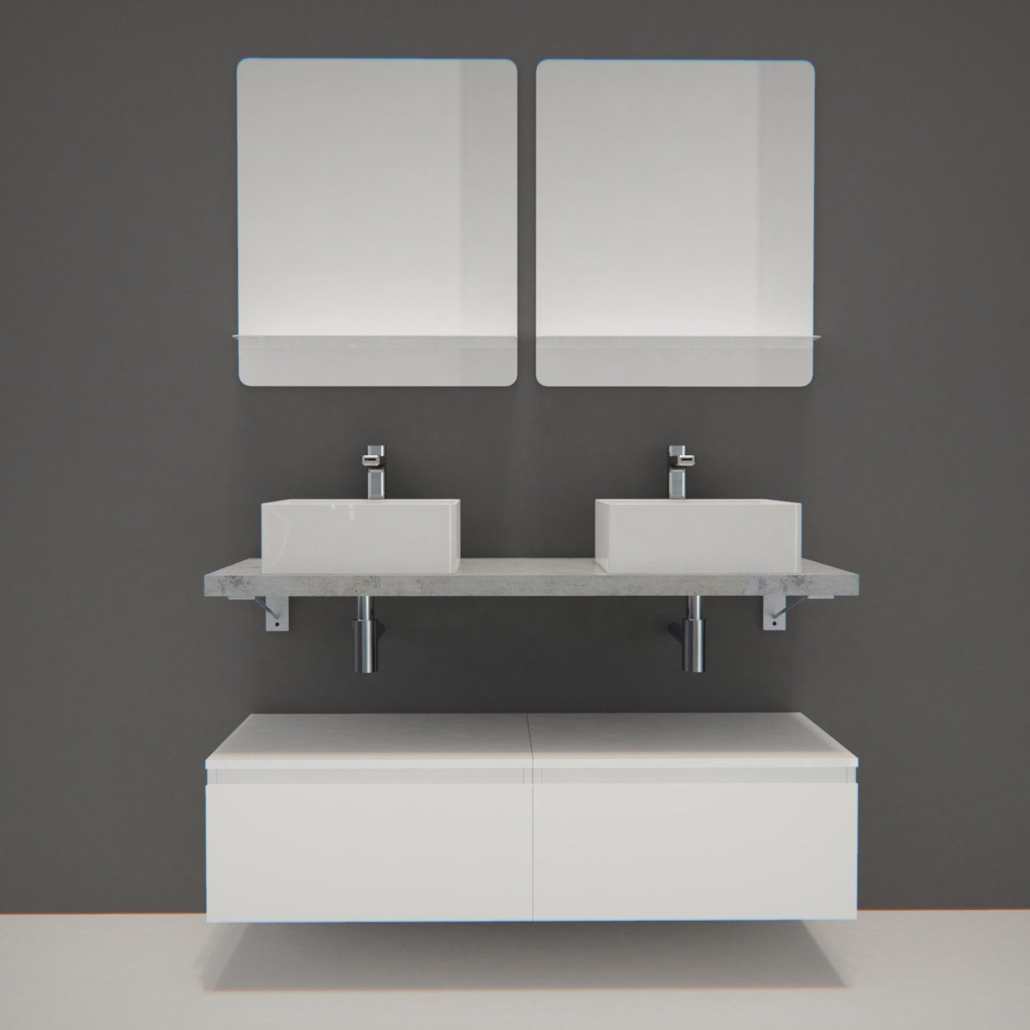 Ensemble de Salle de Bain WILL - Plan suspendu 120 cm + Equerres invisibles + Meubles tiroir + Vasqu