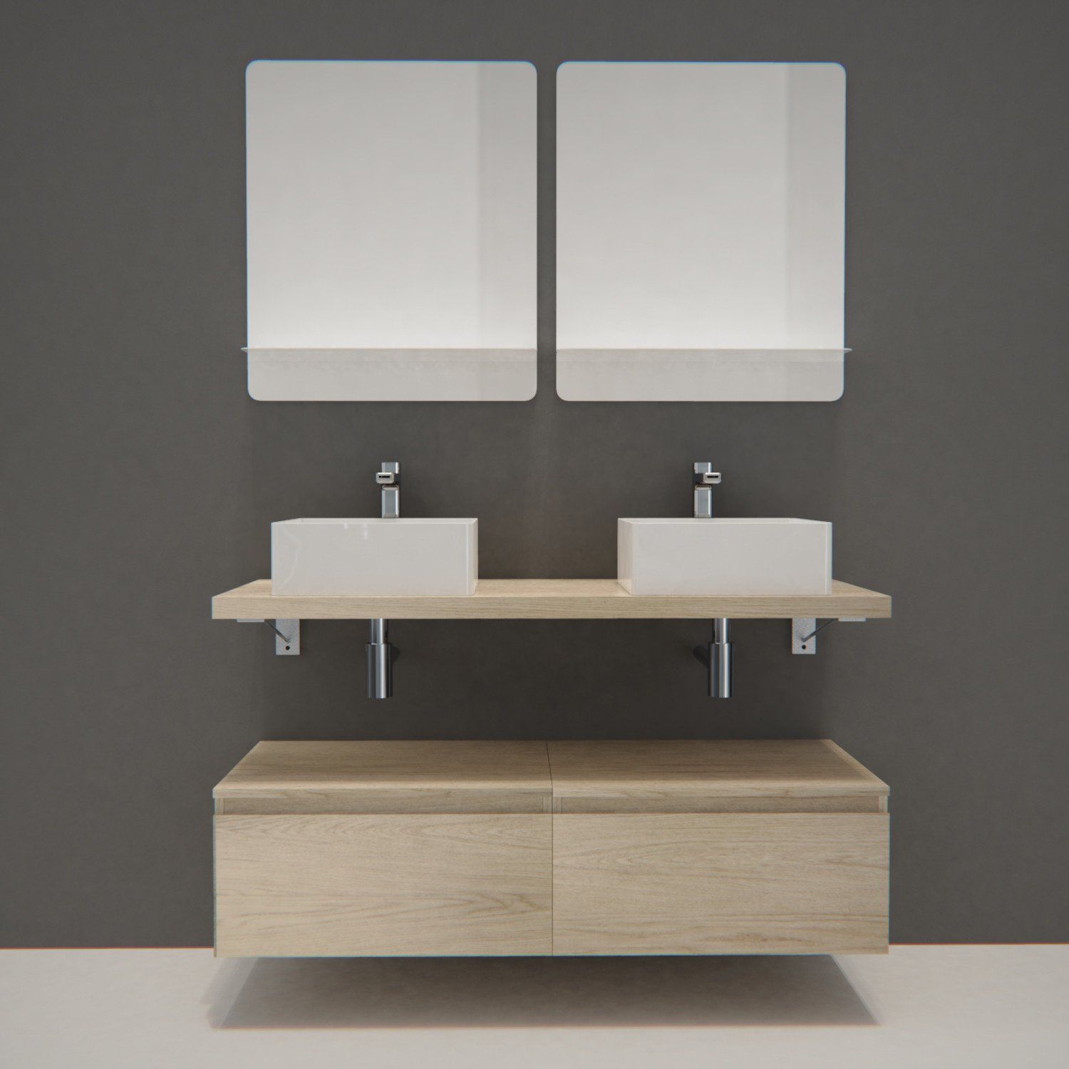Ensemble de Salle de Bain WILL - Plan suspendu 120 cm + Equerres invisibles + Meubles tiroir + Vasqu