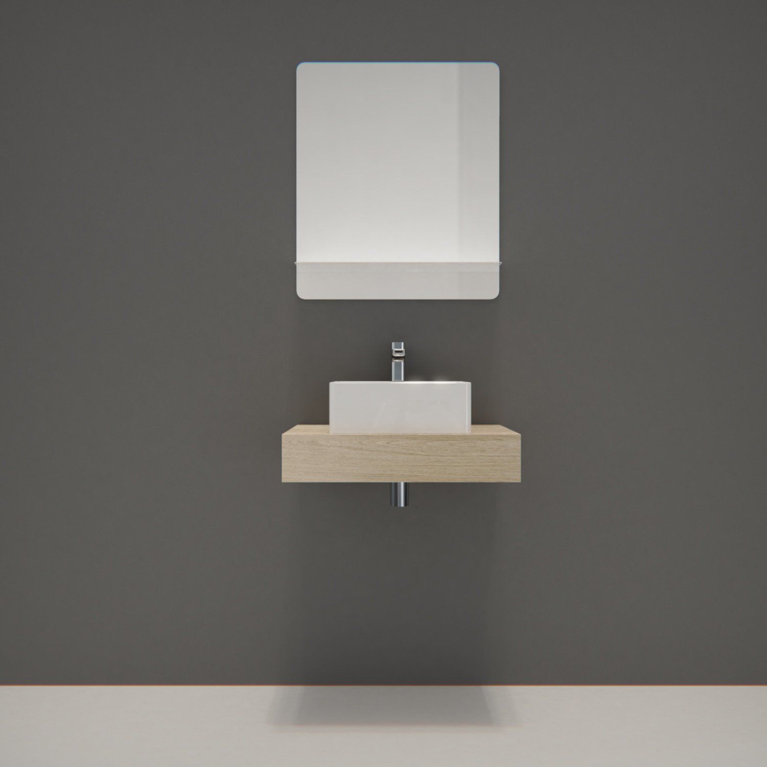 Meuble de Salle de Bain WILL - Plan épais 60 cm + Equerres + Vasque + Miroir