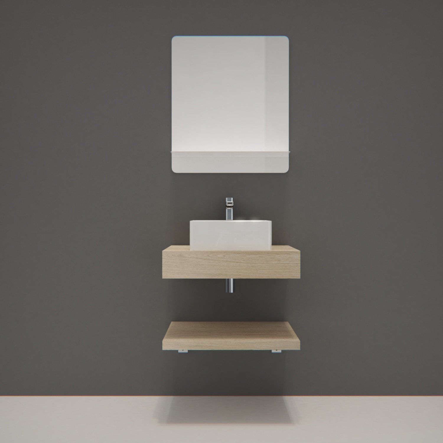 Meuble de Salle de Bain WILL - Plan épais 60 cm + Equerres + Vasque + Miroir