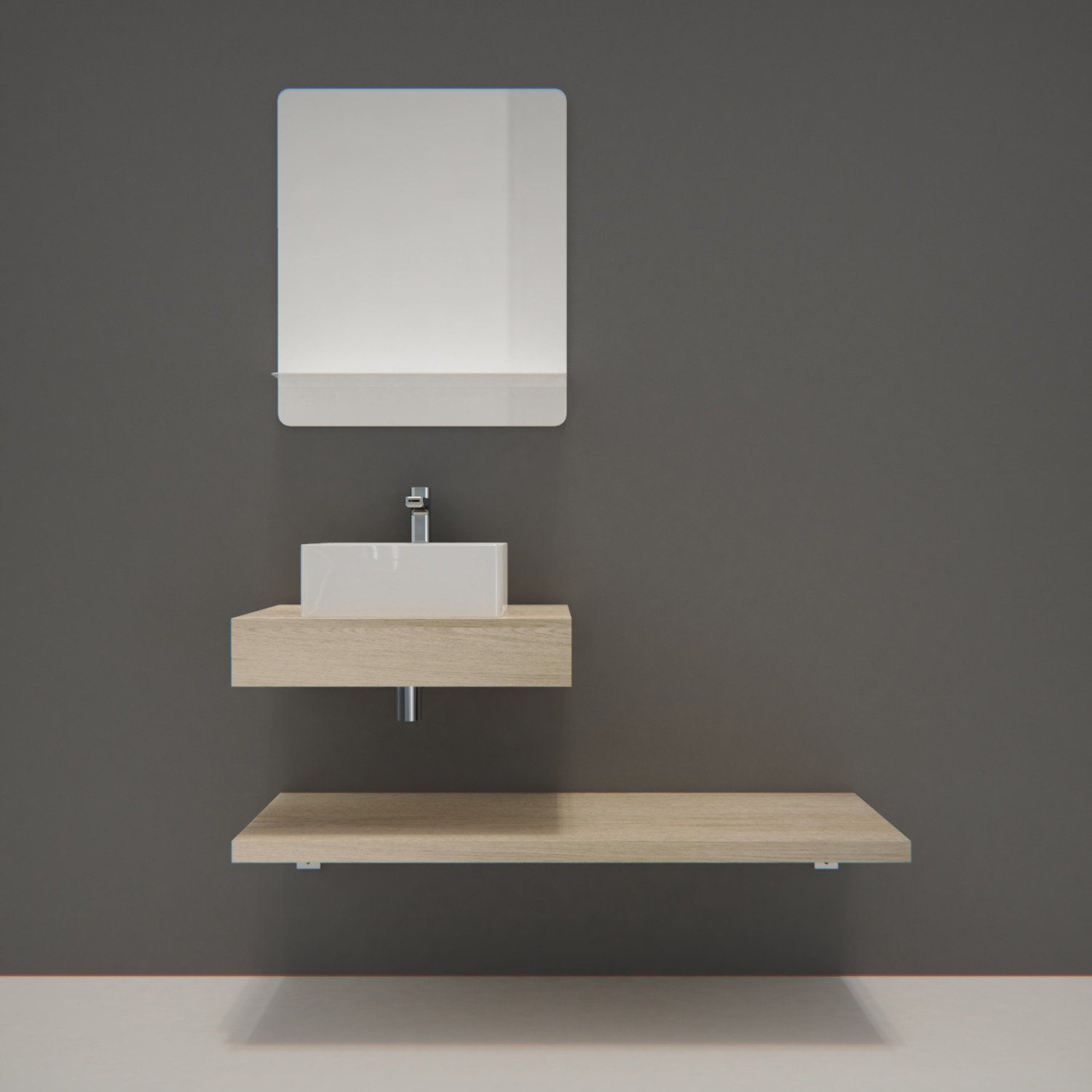 Meuble de Salle de Bain WILL - Plan épais 60 cm + Equerres + Vasque + Miroir