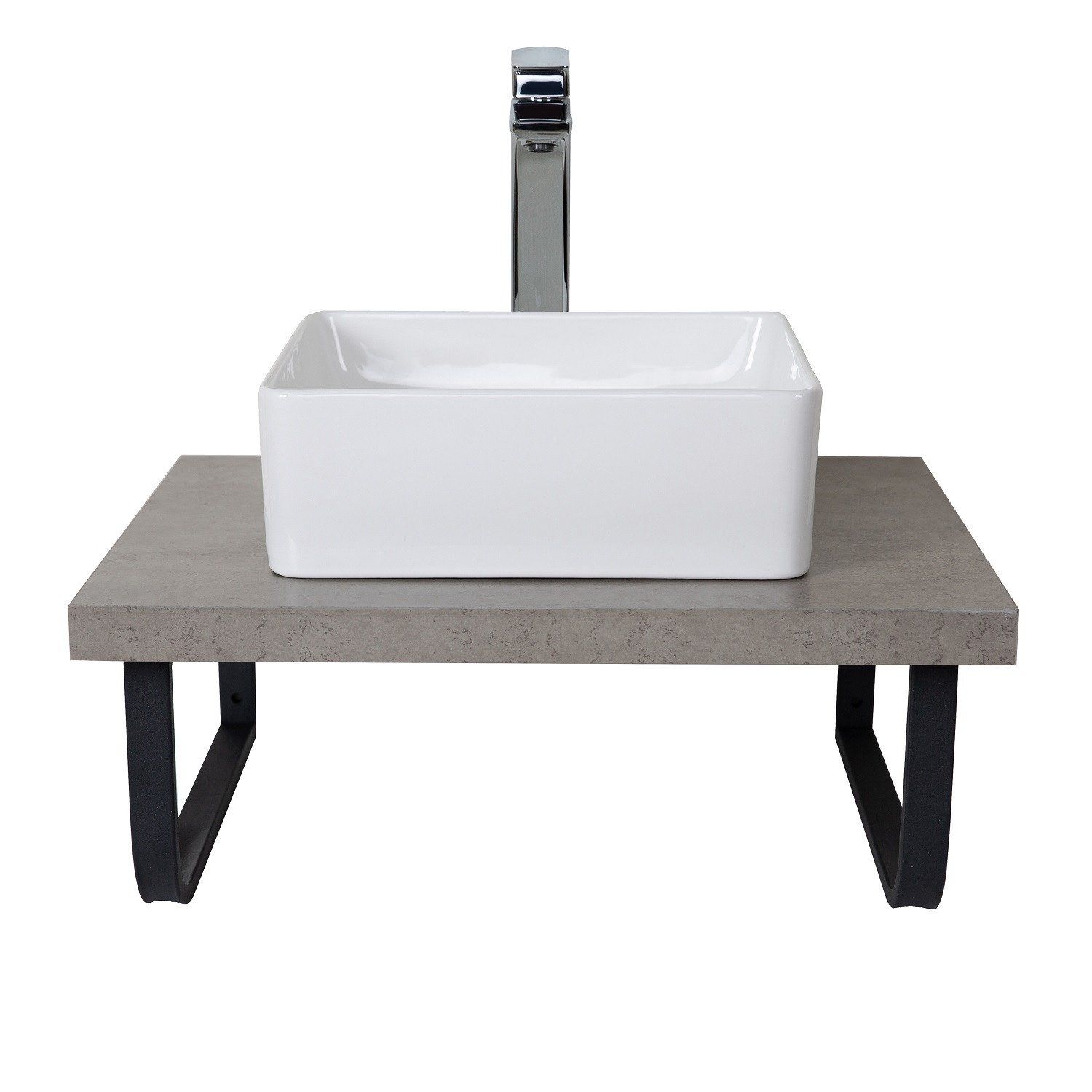 Ensemble de Salle de Bain WILL - Plan suspendu 60 cm + Equerres porte serviettes + Vasque + Miroir