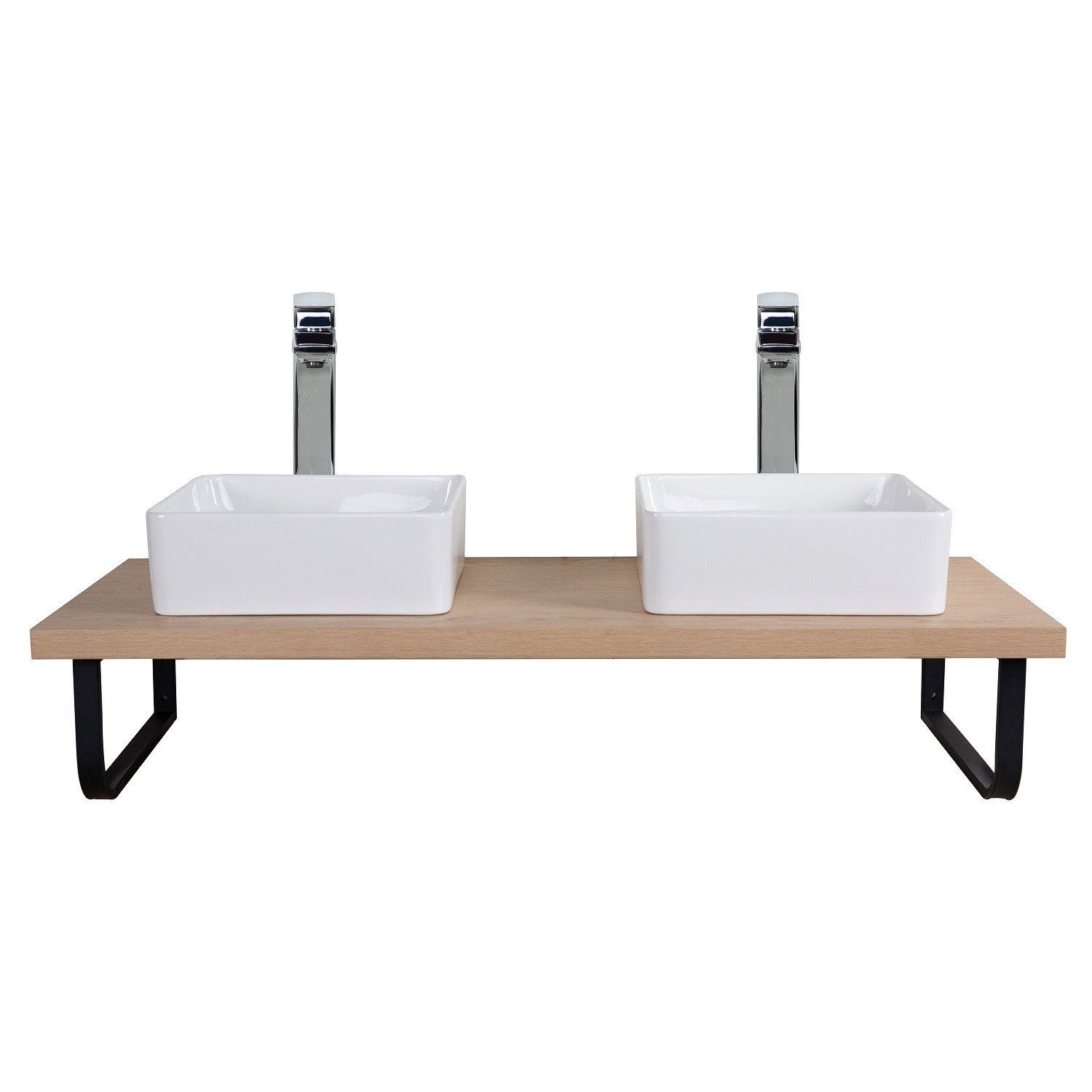 Plan suspendu 120 cm + 2 Vasques + 2 Miroirs + Equerres porte serviettes - WILL