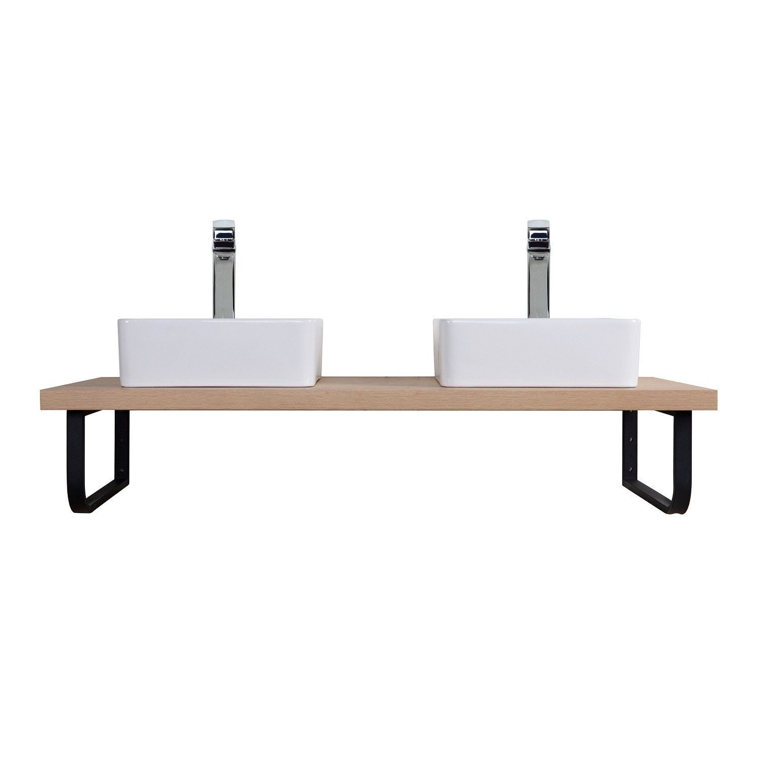 Plan suspendu 120 cm + 2 Vasques + 2 Miroirs + Equerres porte serviettes - WILL