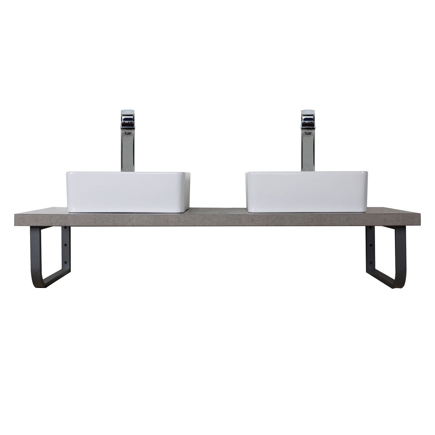 Plan suspendu 120 cm + 2 Vasques + 2 Miroirs + Equerres porte serviettes - WILL