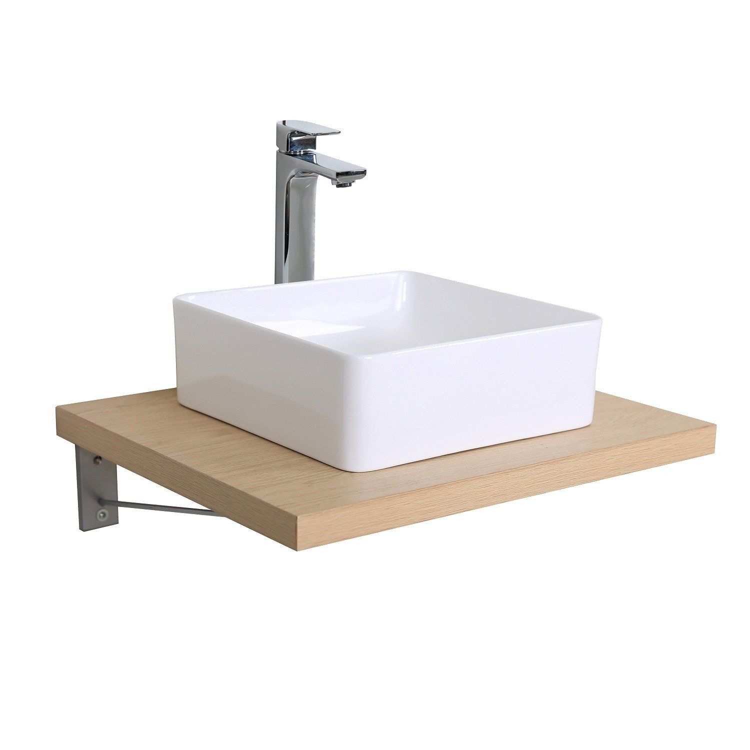Ensemble de Salle de Bain WILL - Plan suspendu 60 cm + Equerres invisibles + Vasque + Miroir