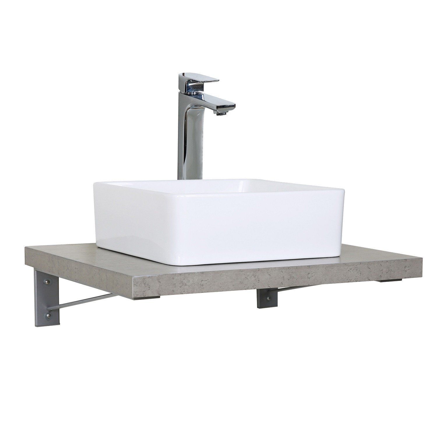 Ensemble de Salle de Bain WILL - Plan suspendu 60 cm + Equerres invisibles + Vasque + Miroir