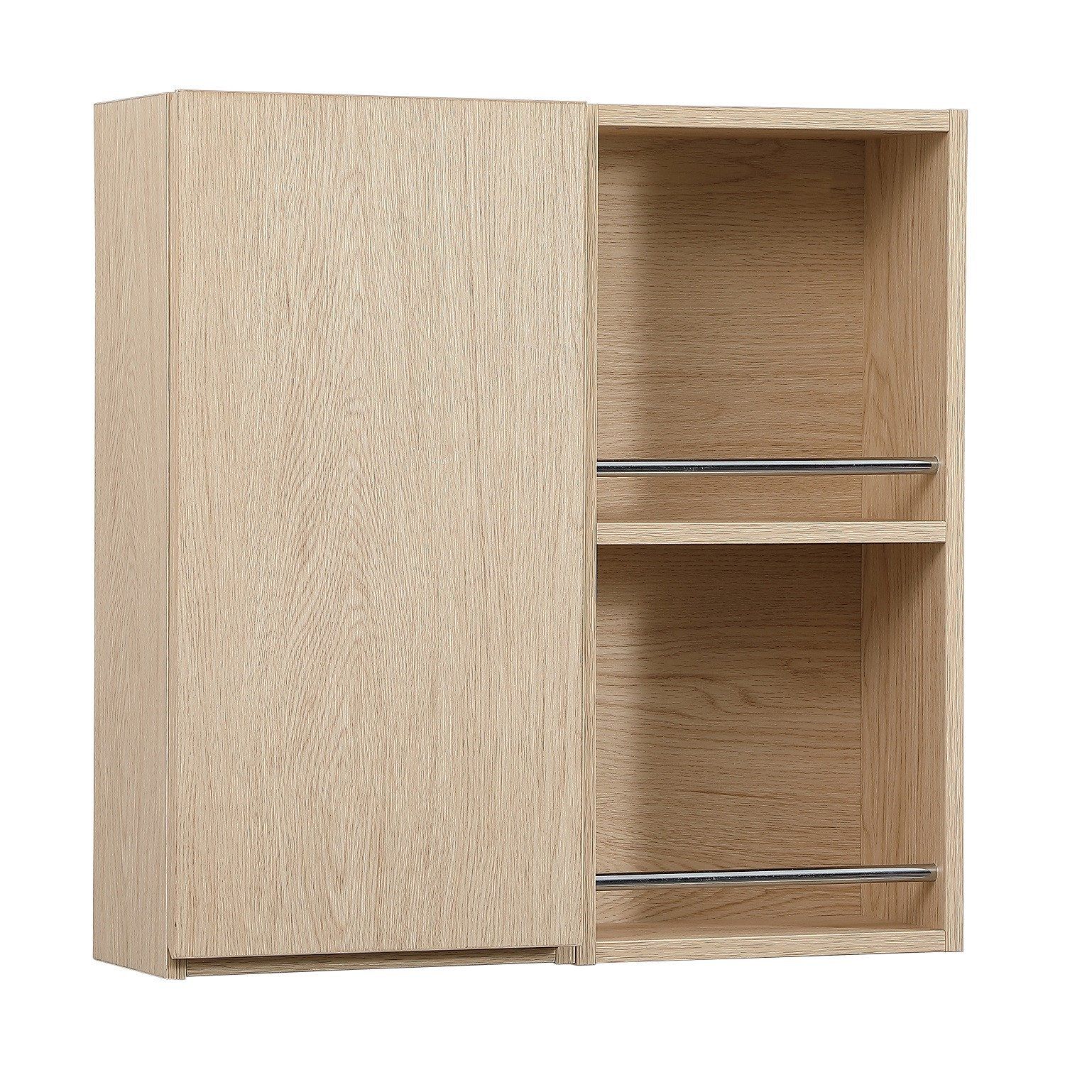 Module de rangement fermé WILL - Meuble haut Salle de Bain 1 porte - Décor Chêne ou Blanc Laqué