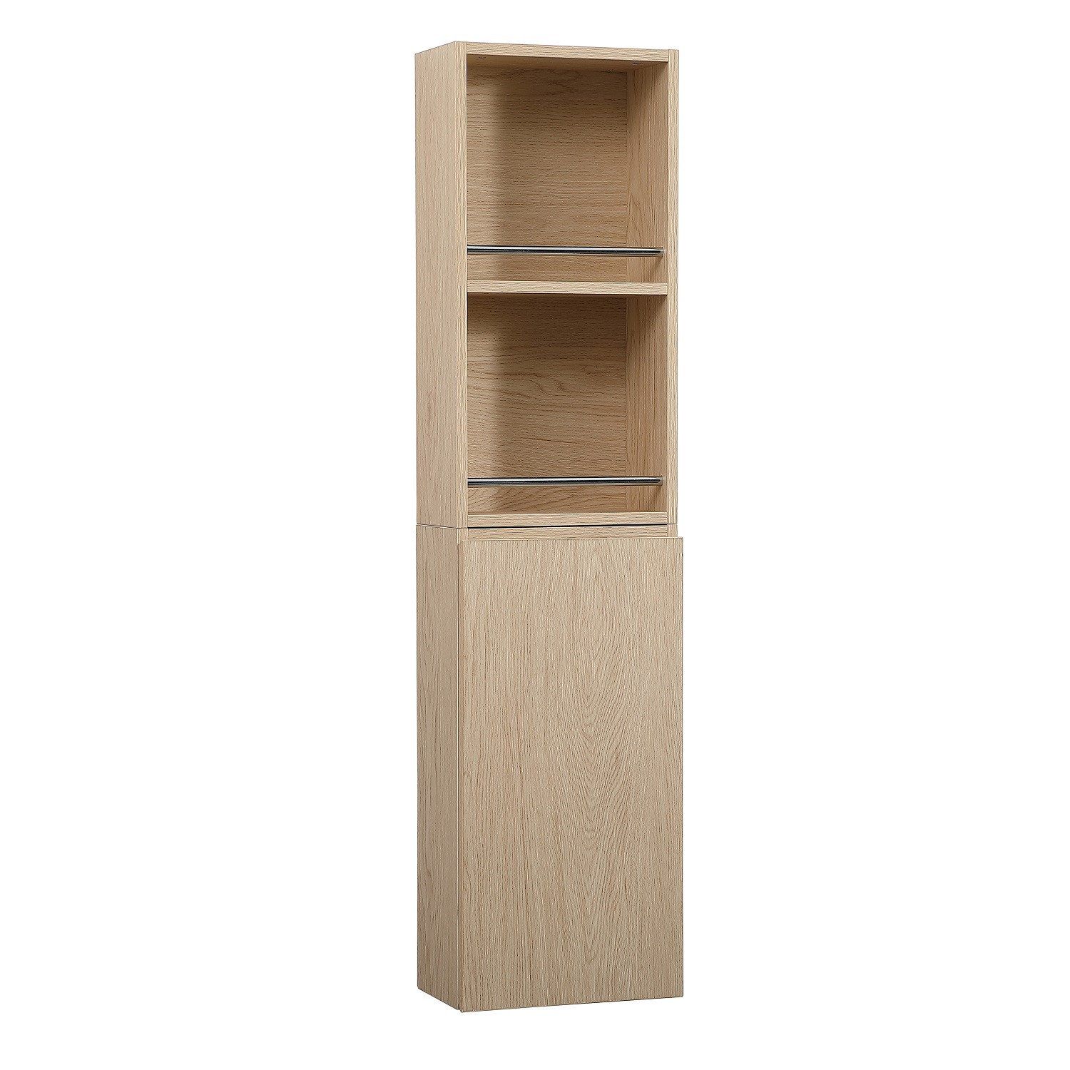 Module de rangement fermé WILL - Meuble haut Salle de Bain 1 porte - Décor Chêne ou Blanc Laqué