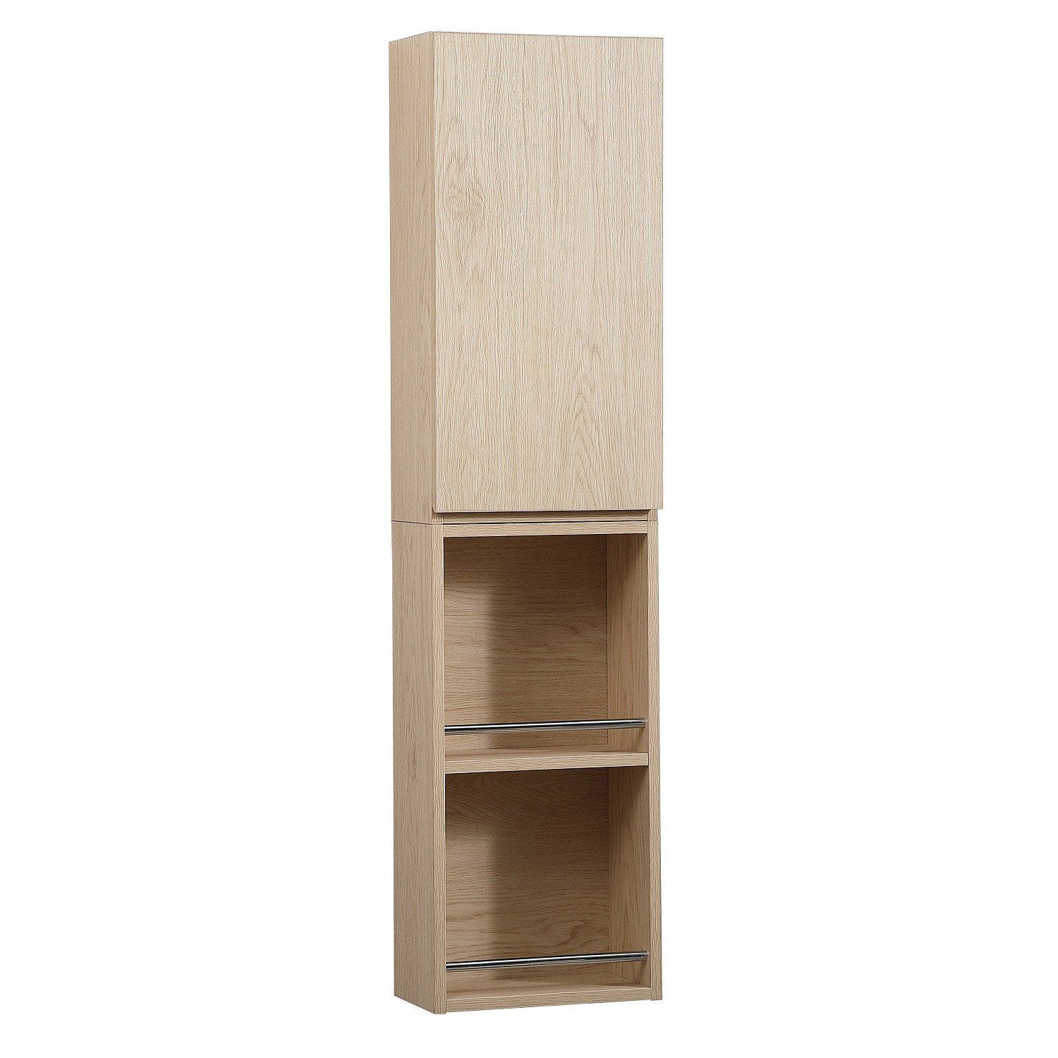 Module de rangement fermé WILL - Meuble haut Salle de Bain 1 porte - Décor Chêne ou Blanc Laqué