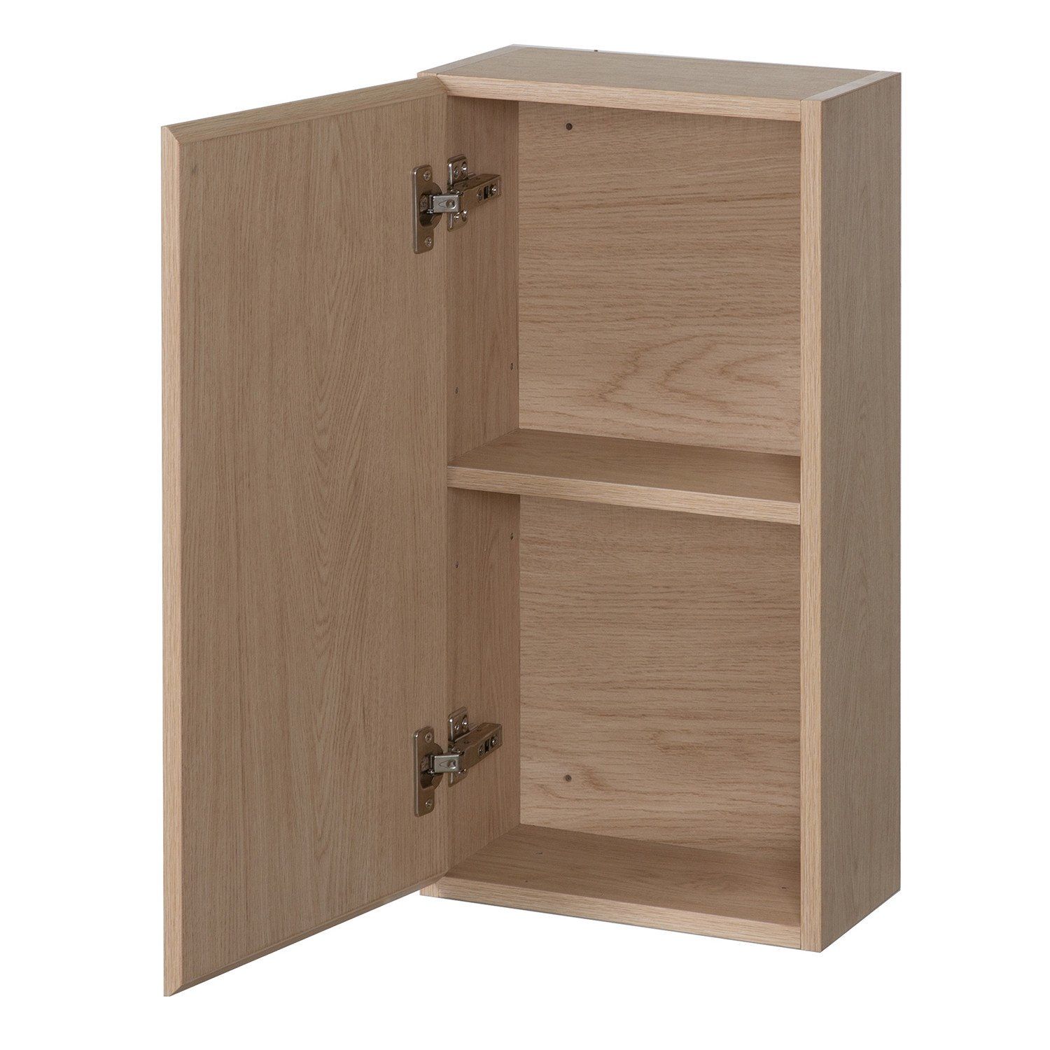 Module de rangement fermé WILL - Meuble haut Salle de Bain 1 porte - Décor Chêne ou Blanc Laqué