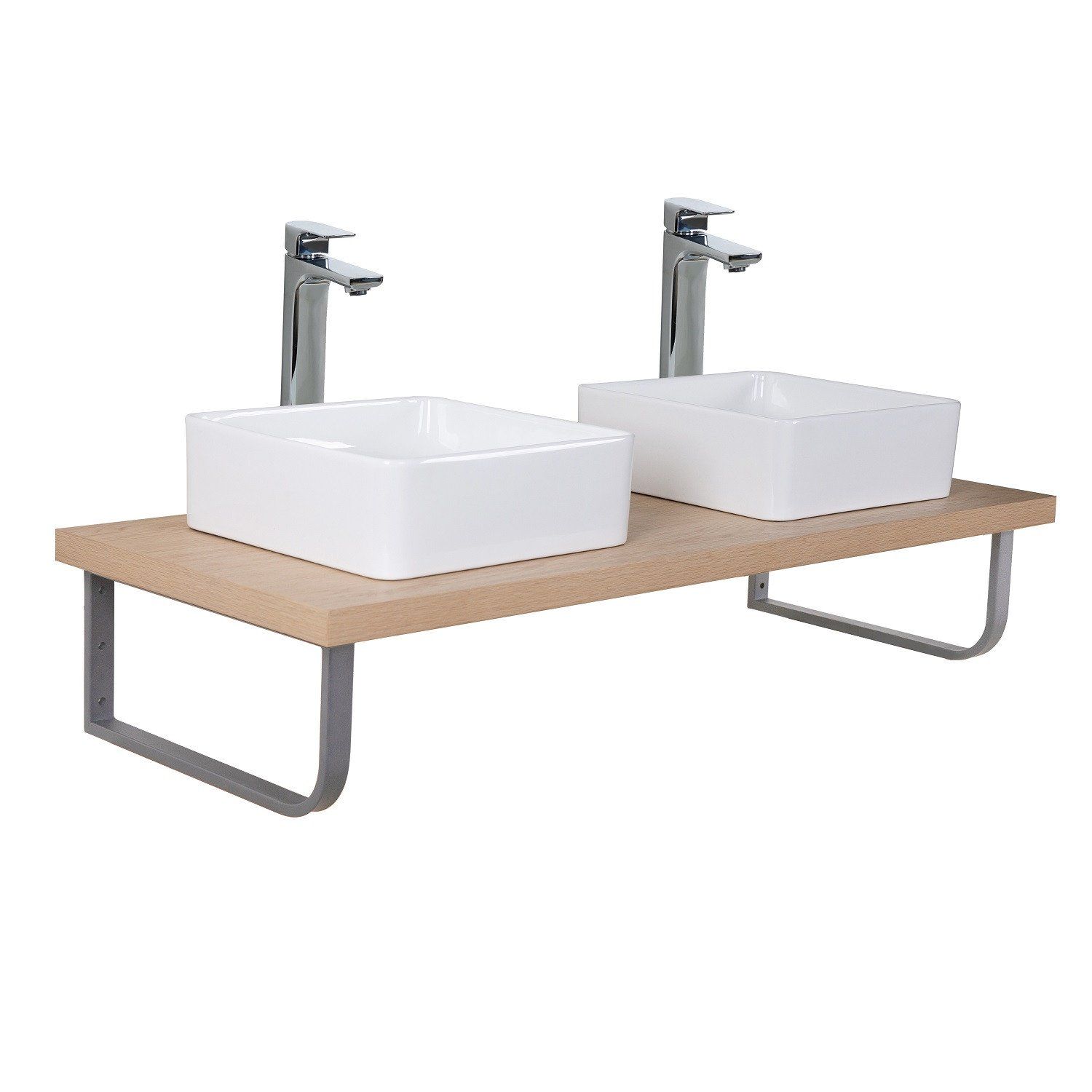 Plan de toilette Salle de Bain à suspendre WILL - 120 cm - Ep. 3,8 cm /12 cm - Décor Chêne /Effet Bé