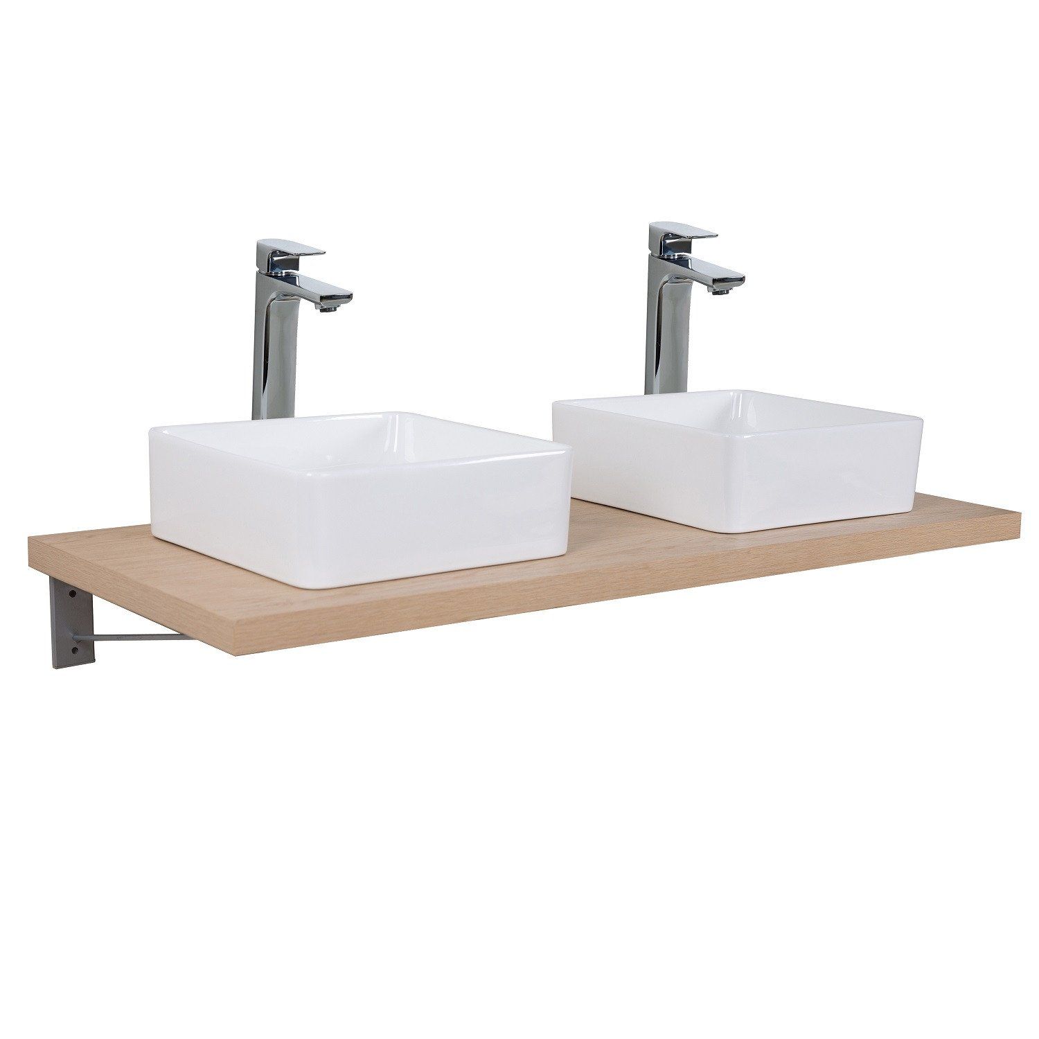 Plan de toilette Salle de Bain à suspendre WILL - 120 cm - Ep. 3,8 cm /12 cm - Décor Chêne /Effet Bé