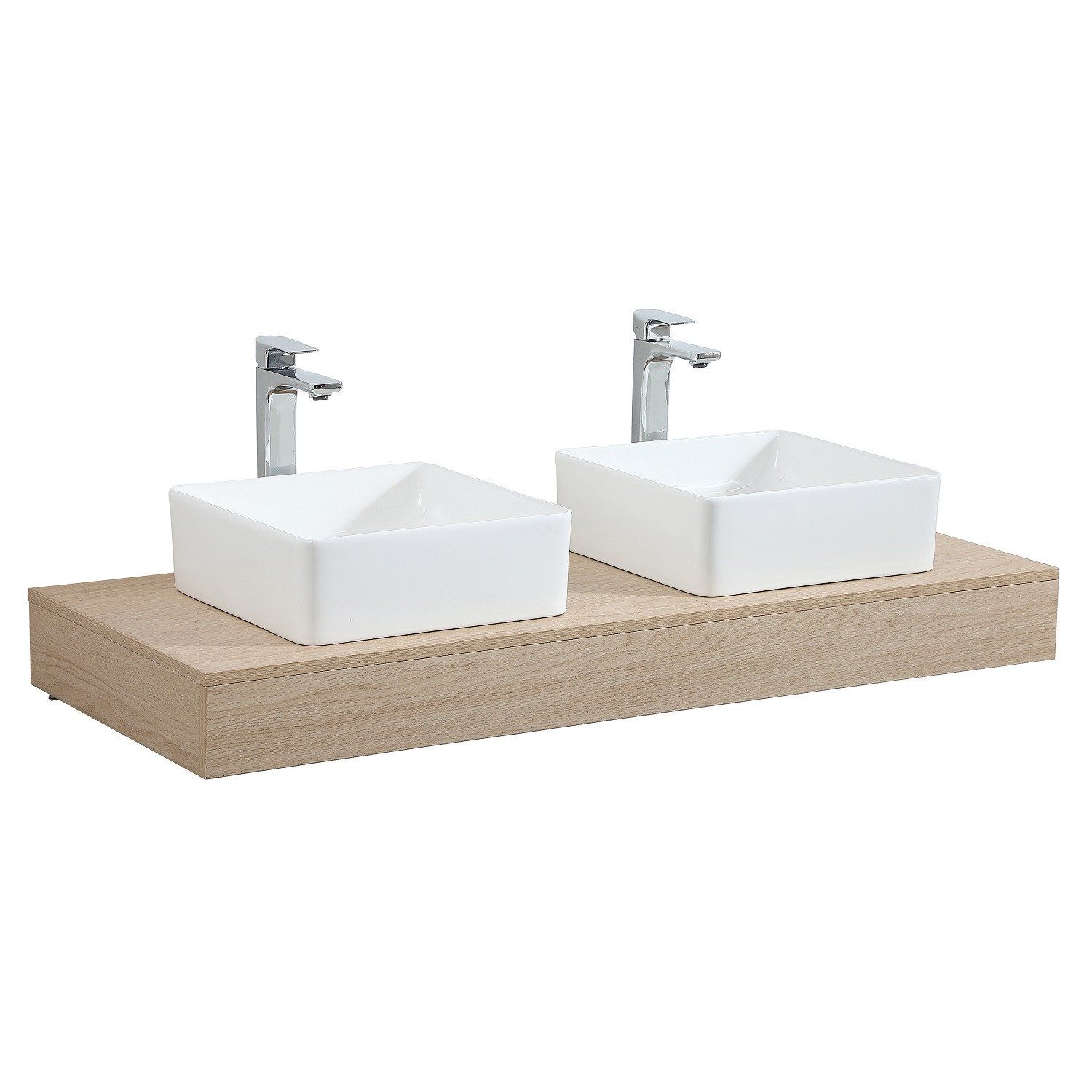 Plan de toilette Salle de Bain à suspendre WILL - 120 cm - Ep. 12 cm - Décor Chêne