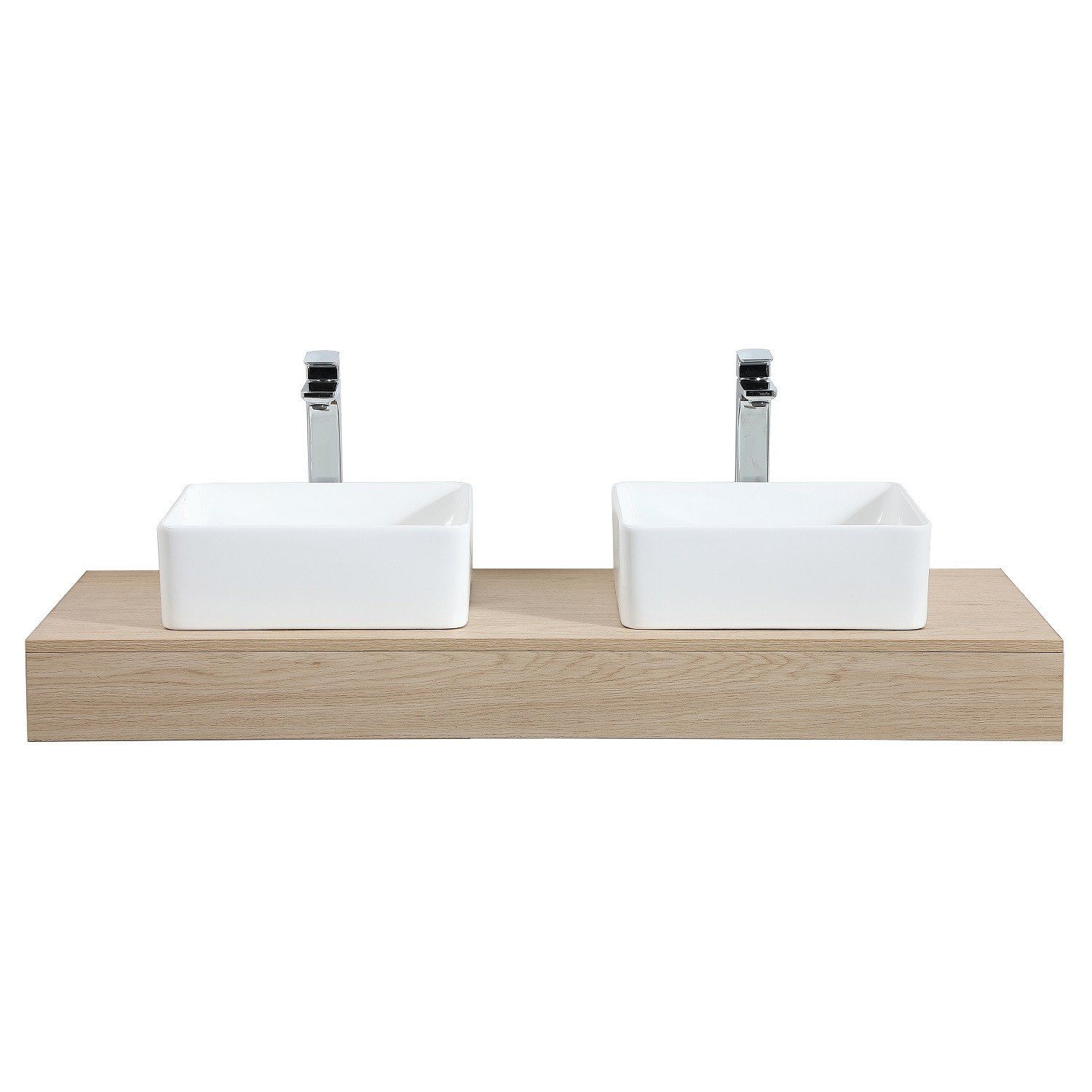 Plan de toilette Salle de Bain à suspendre WILL - 120 cm - Ep. 12 cm - Décor Chêne