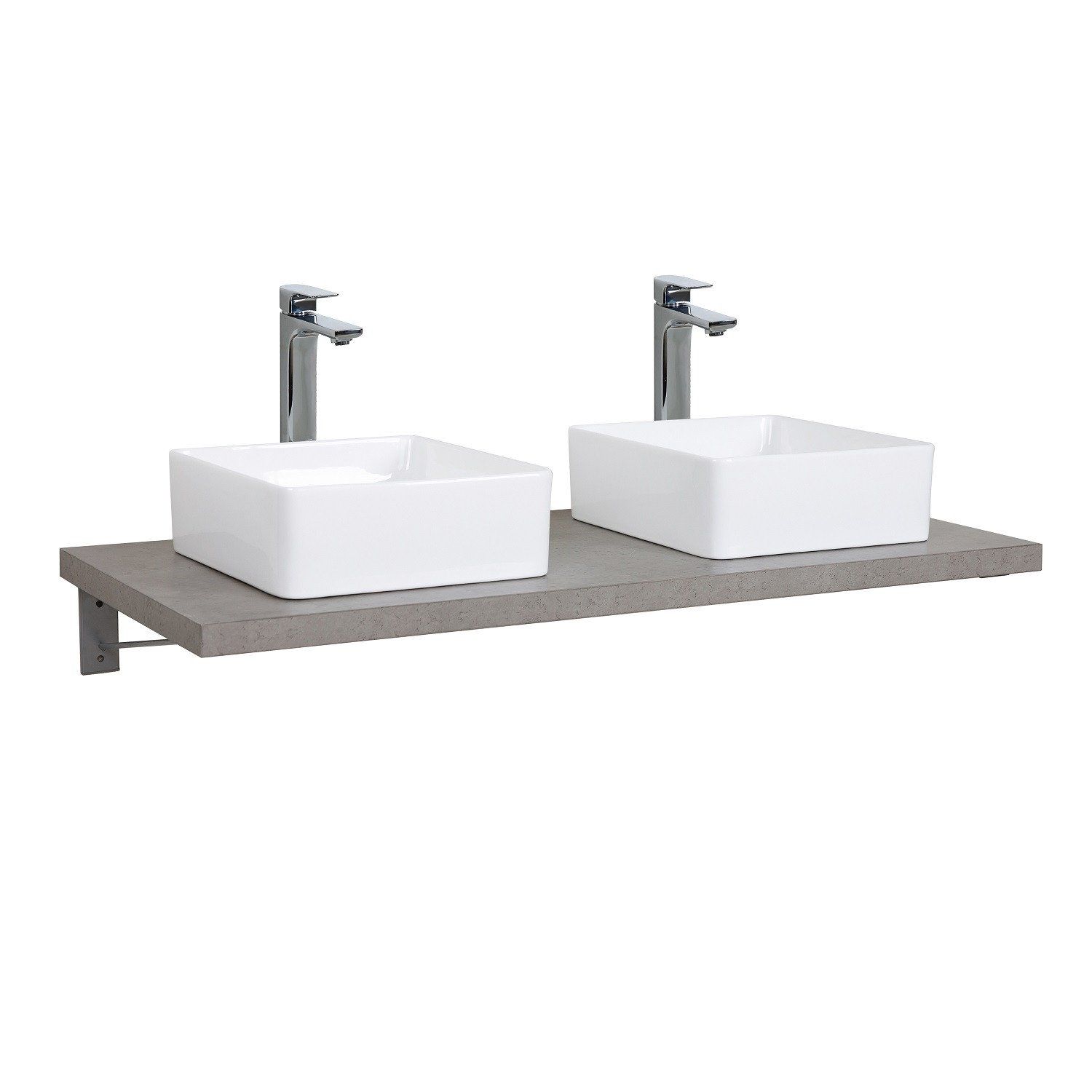 Ensemble de Salle de Bain WILL - Plan suspendu 120 cm + Equerres invisibles + 2 Vasques + 2 Miroirs