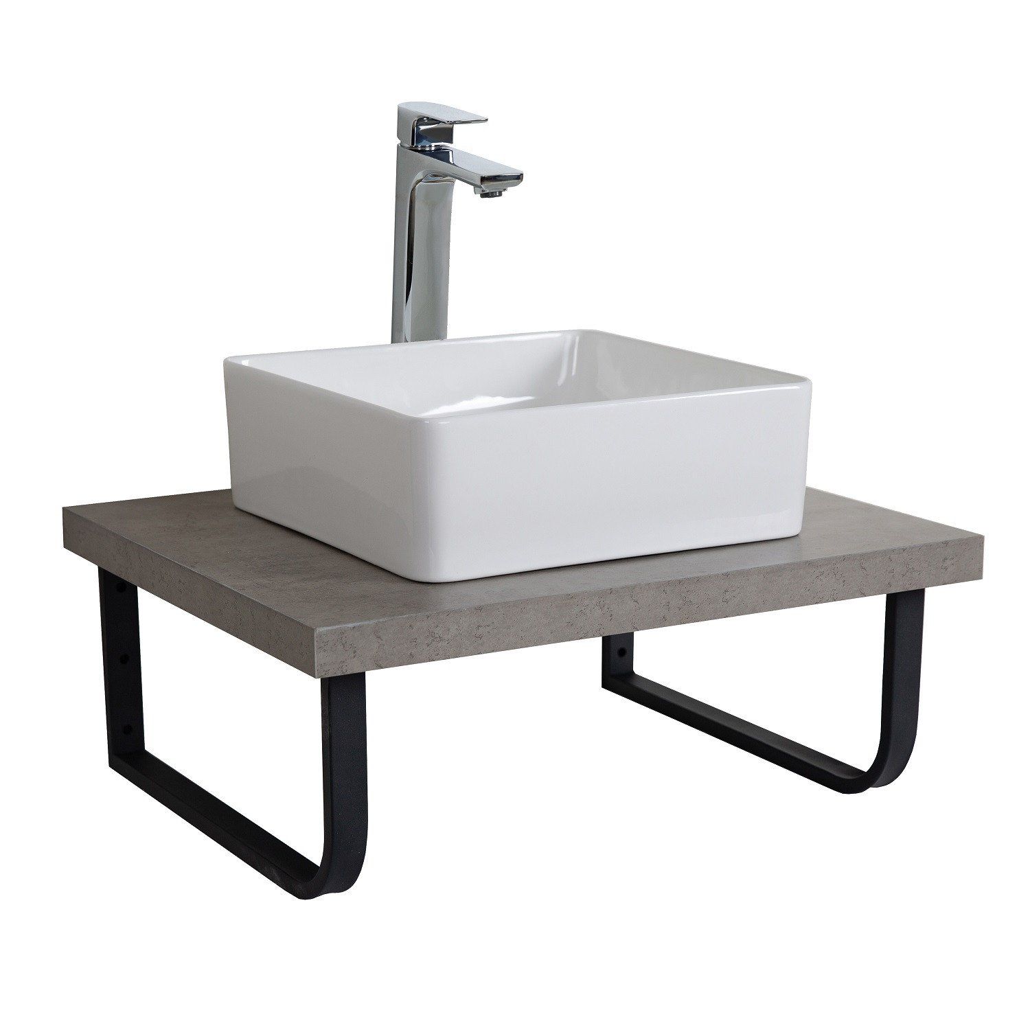 Plan de toilette suspendu pour vasque WILL - 60 cm + Equerres Métal Noir Mat