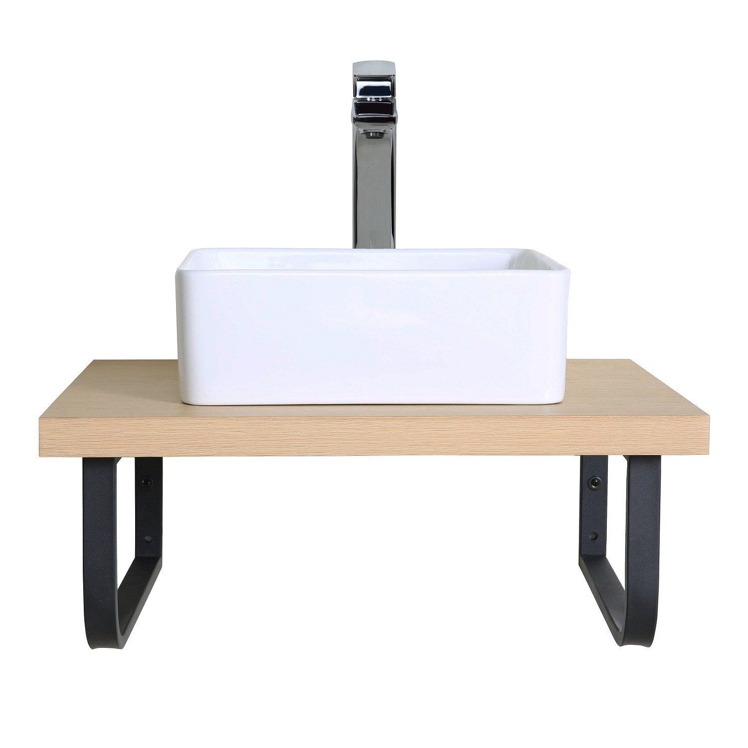 Plan de toilette suspendu pour vasque WILL - 60 cm + Equerres Métal Noir Mat