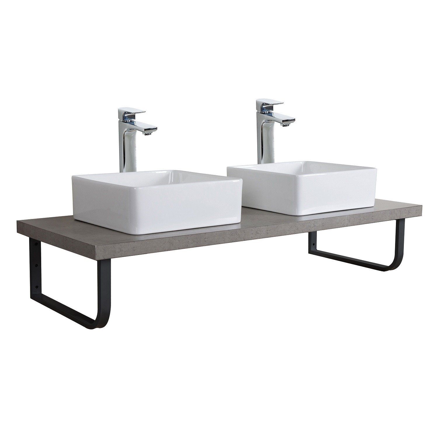 Plan de toilette suspendu pour vasque WILL - 120 cm + Equerres Métal Noir Mat - Décor Chêne / Effet 