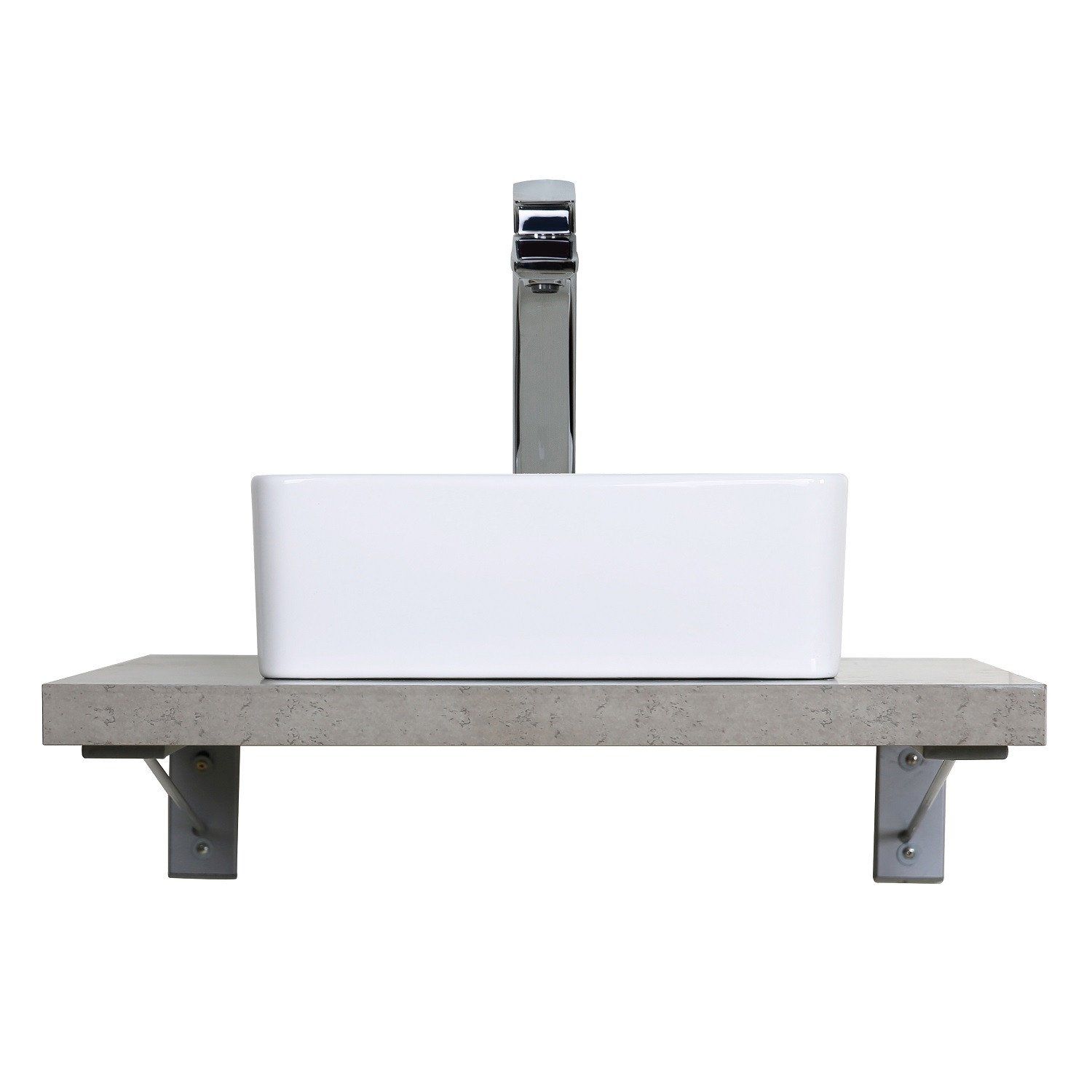 Plan de toilette suspendu pour vasque WILL - 60 cm + Equerres Invisibles - Décor Chêne / Effet Béton
