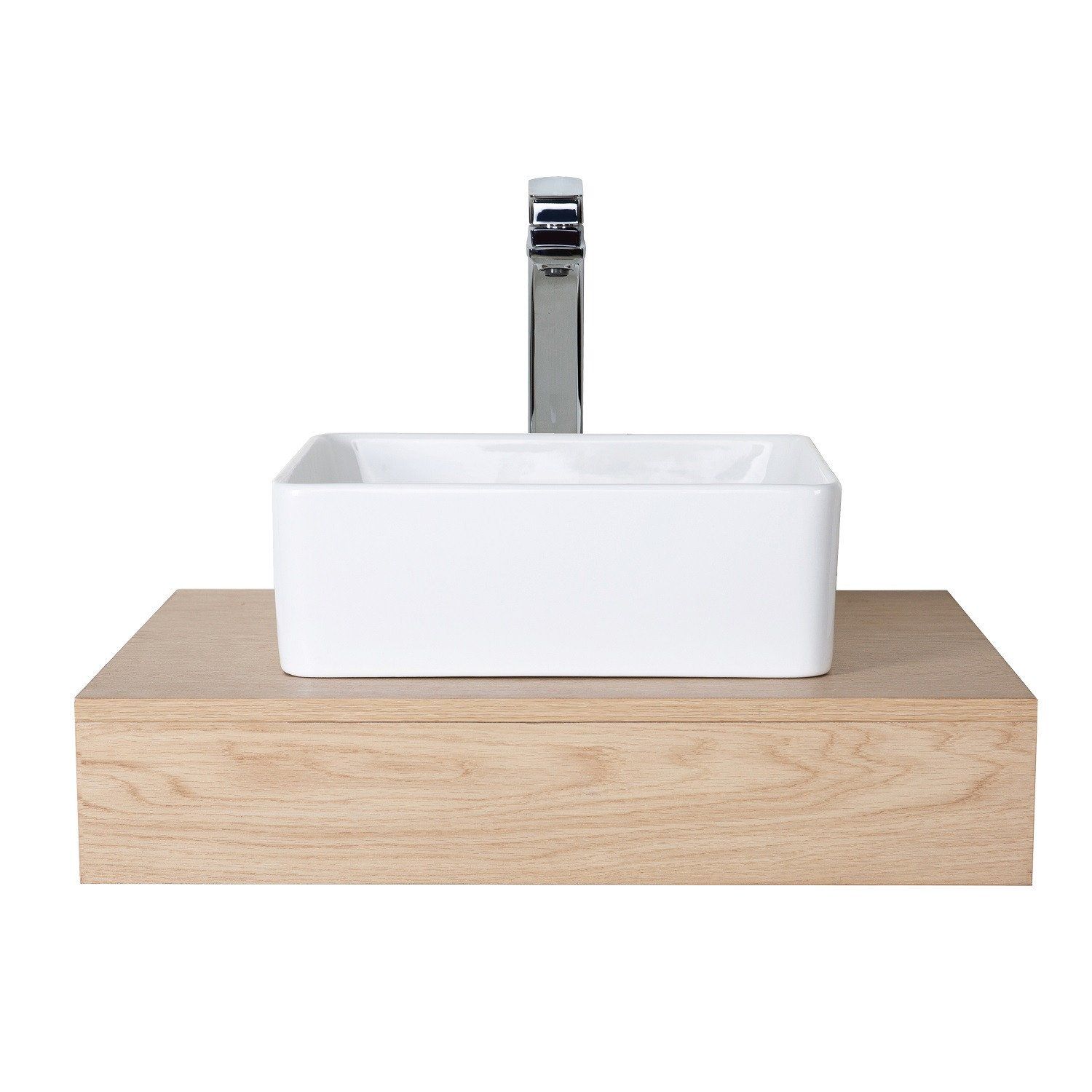 Plan de toilette Salle de Bain à suspendre WILL - 60 cm - Ep. 12 cm - Décor Chêne