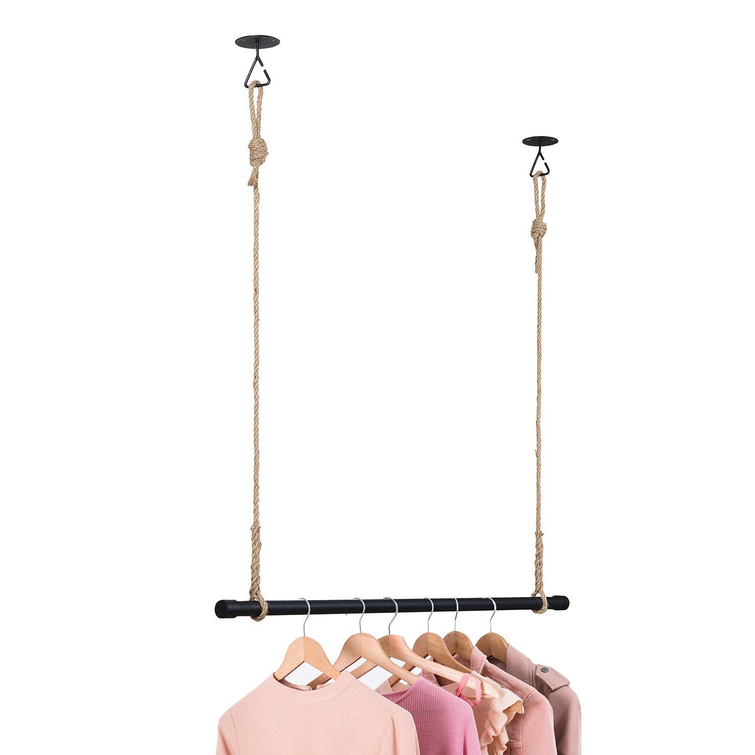 Kit penderie suspendue Industriel - Barre portant dressing sous plafond avec corde et crochet 1 m - 