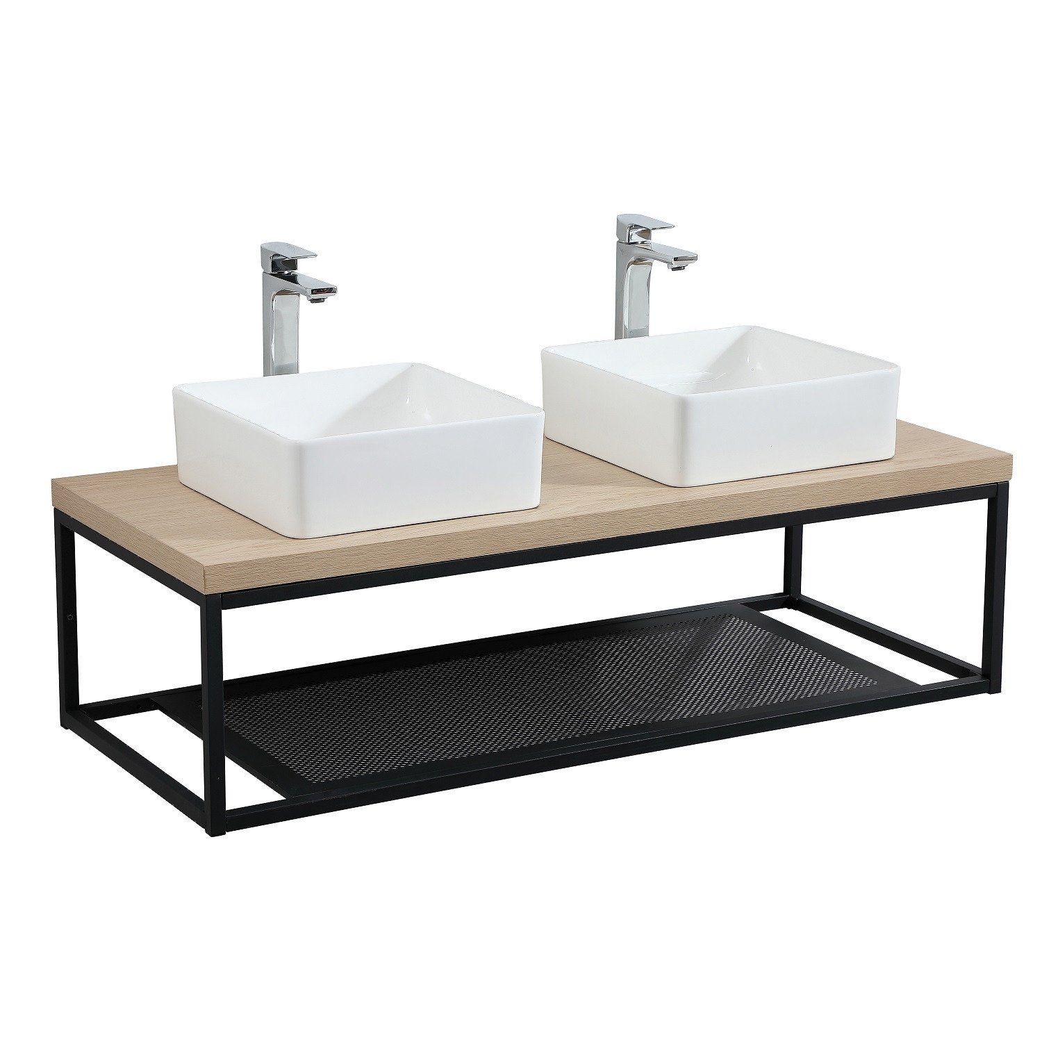 Structure métal - Support à suspendre Métal Noir Mat pour Plan de toilette Salle de Bain - 120 cm WI