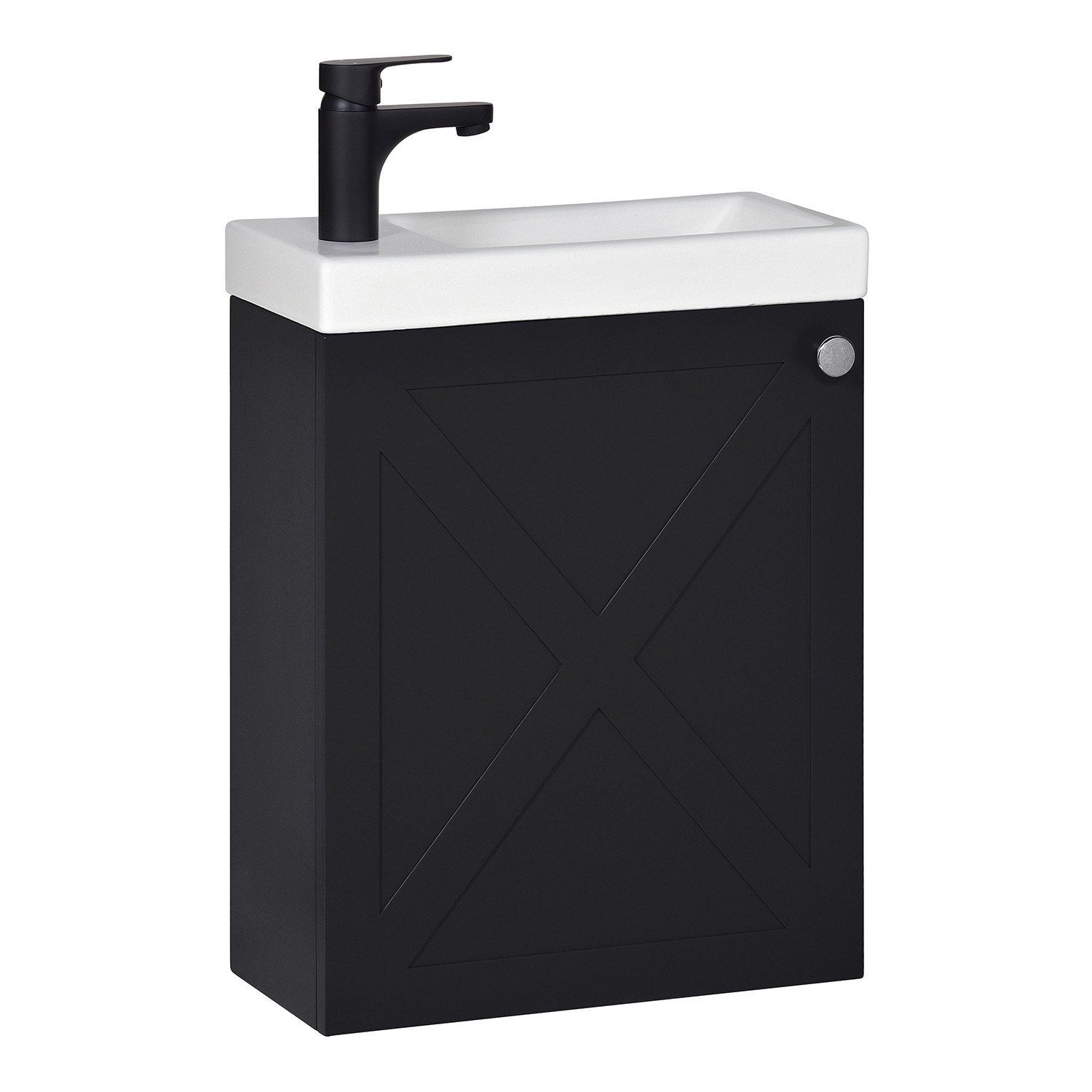 Meuble lave-mains noir carbone AVA avec robinet noir