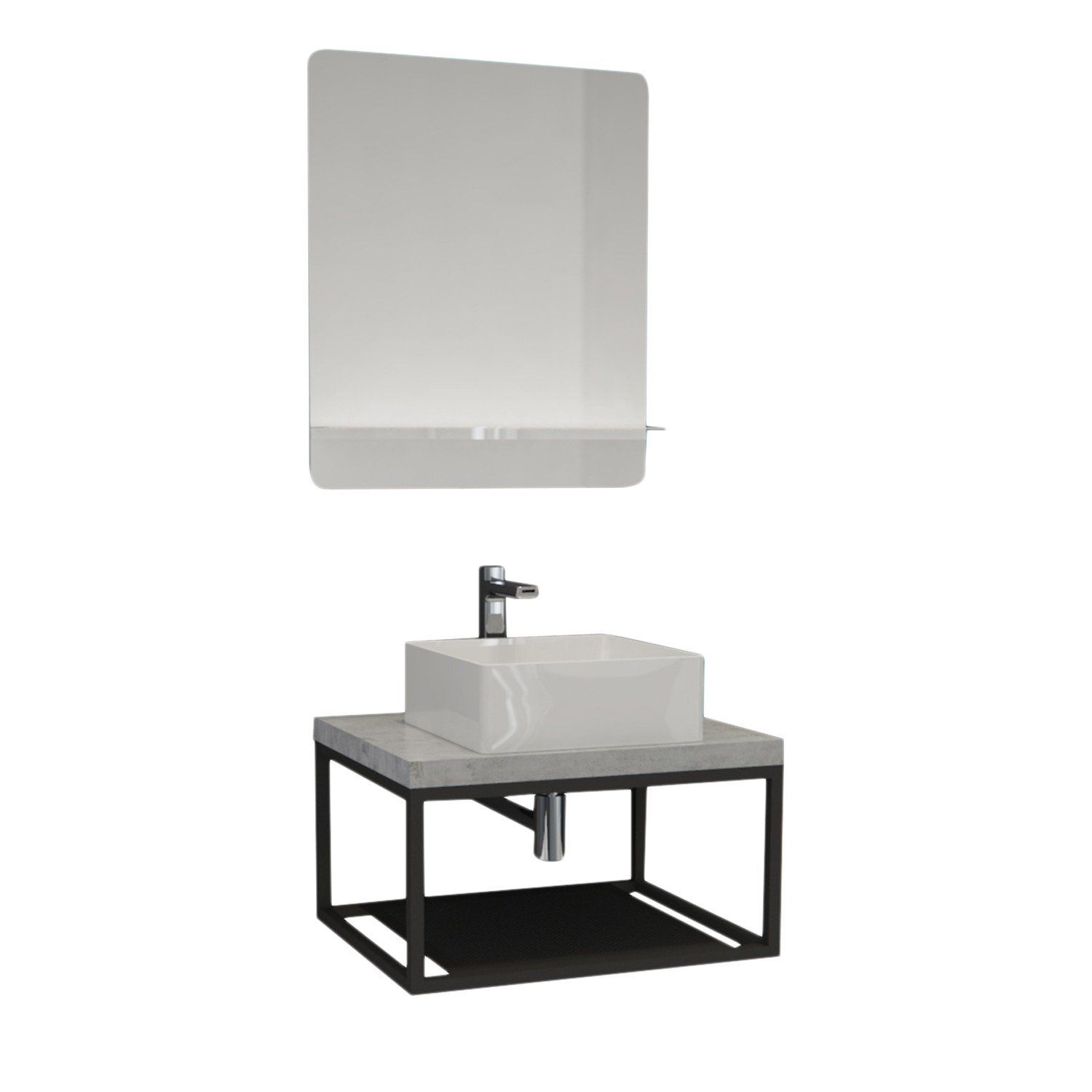Ensemble de Salle de Bain WILL - Plan de toilette suspendu 60 cm + Structure métal Noir Mat + Vasque