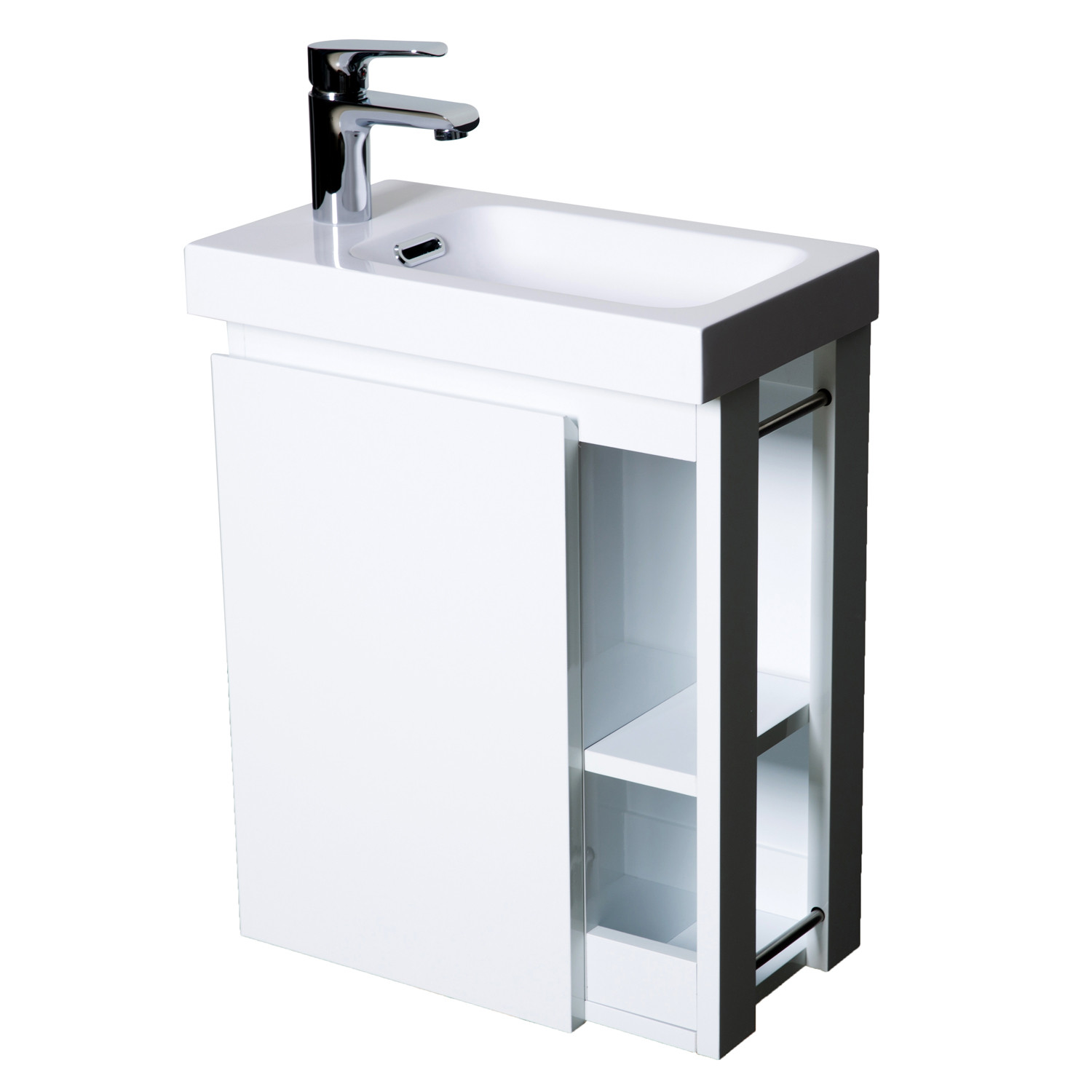 Meuble Lave-mains Blanc avec vasque Blanche HAMPTON + Miroir