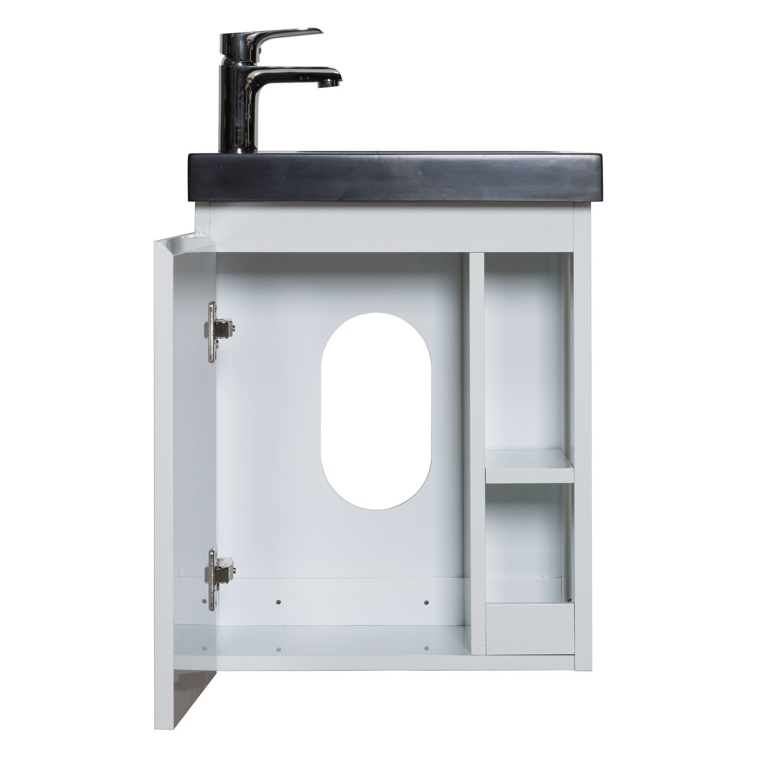 Meuble Lave-mains Blanc avec vasque Noire HAMPTON + Miroir