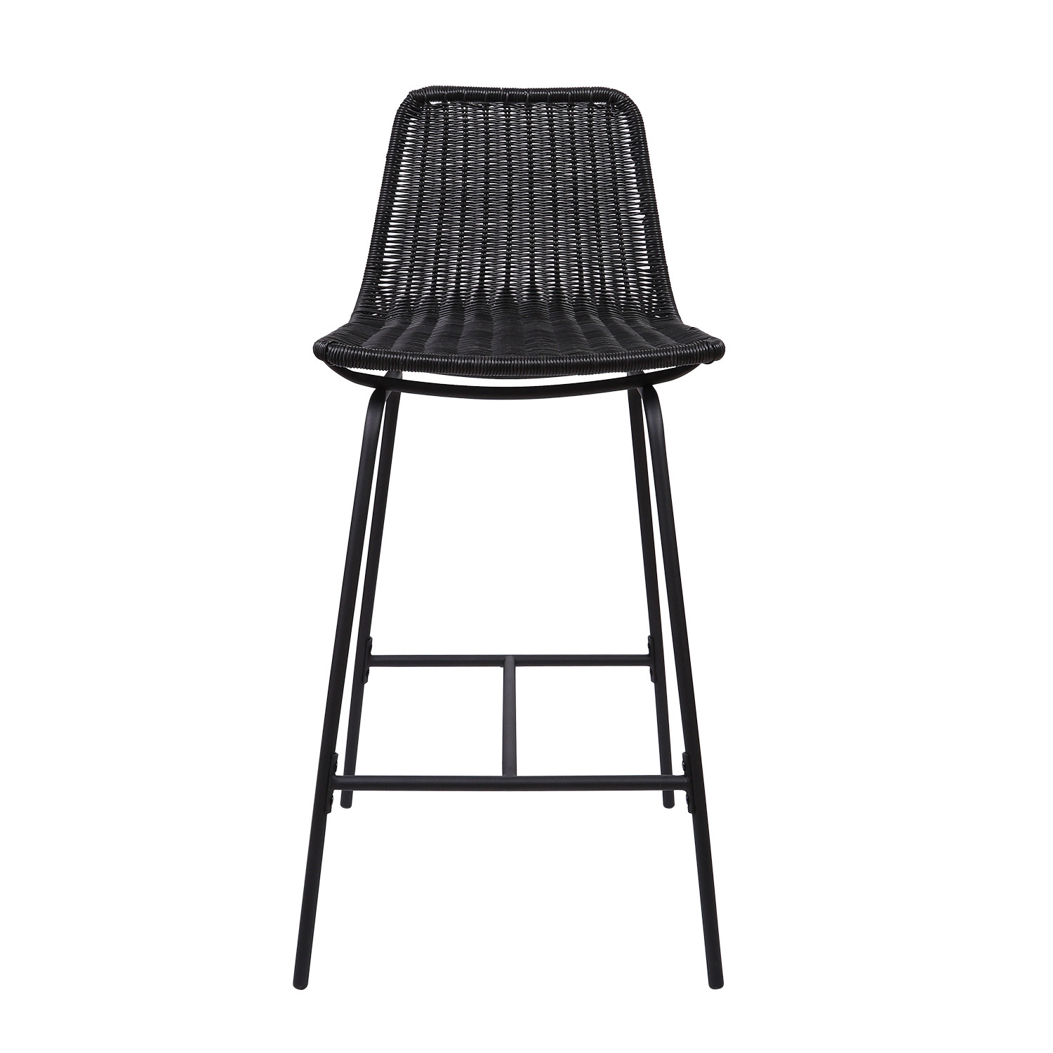 Tabourets de Bar Îlot Central Rotin et Métal - Coloris Noir KUTA | Lot de 2