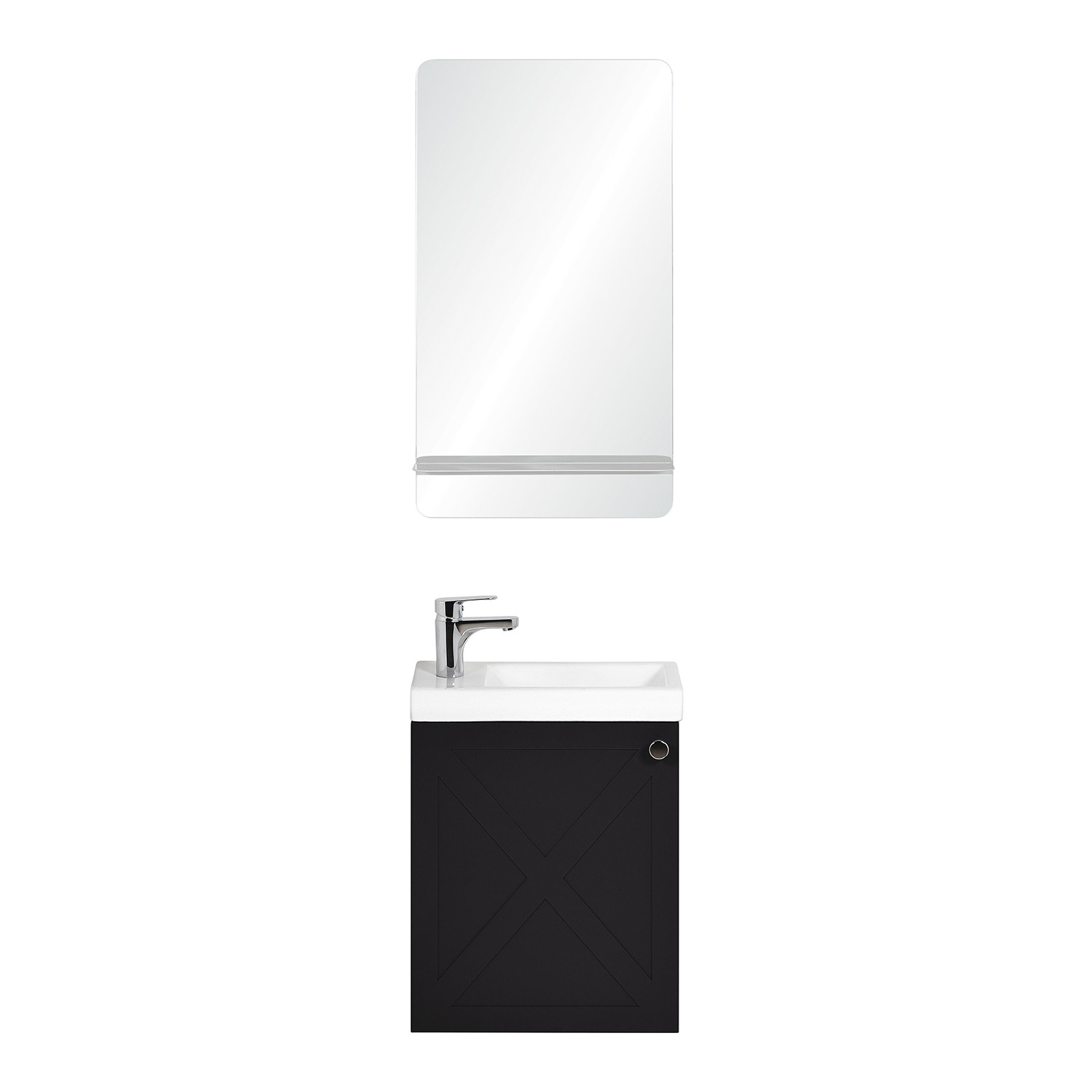 Meuble lave-mains noir carbone AVA avec miroir tablette blanche
