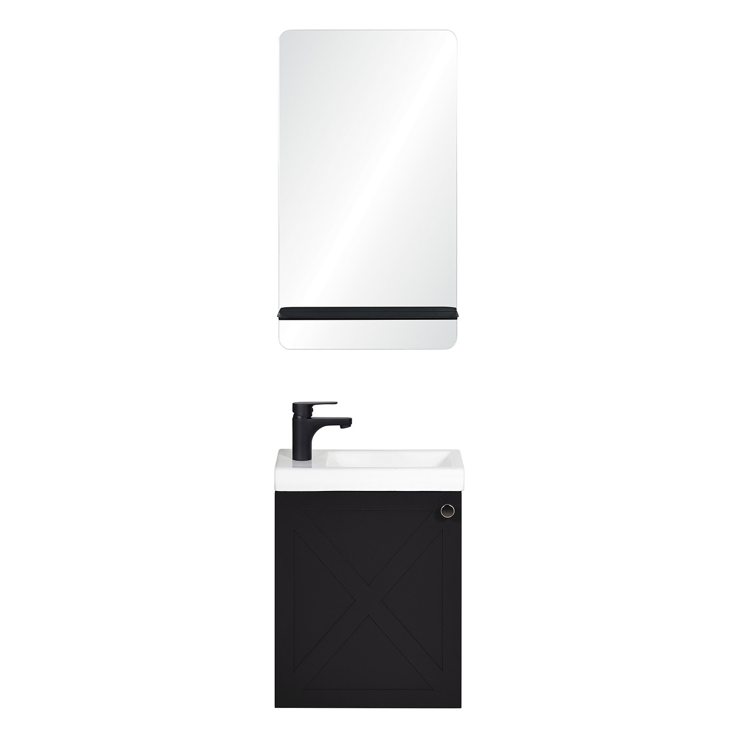 Meuble lave-mains noir carbone AVA avec miroir et robinet noir