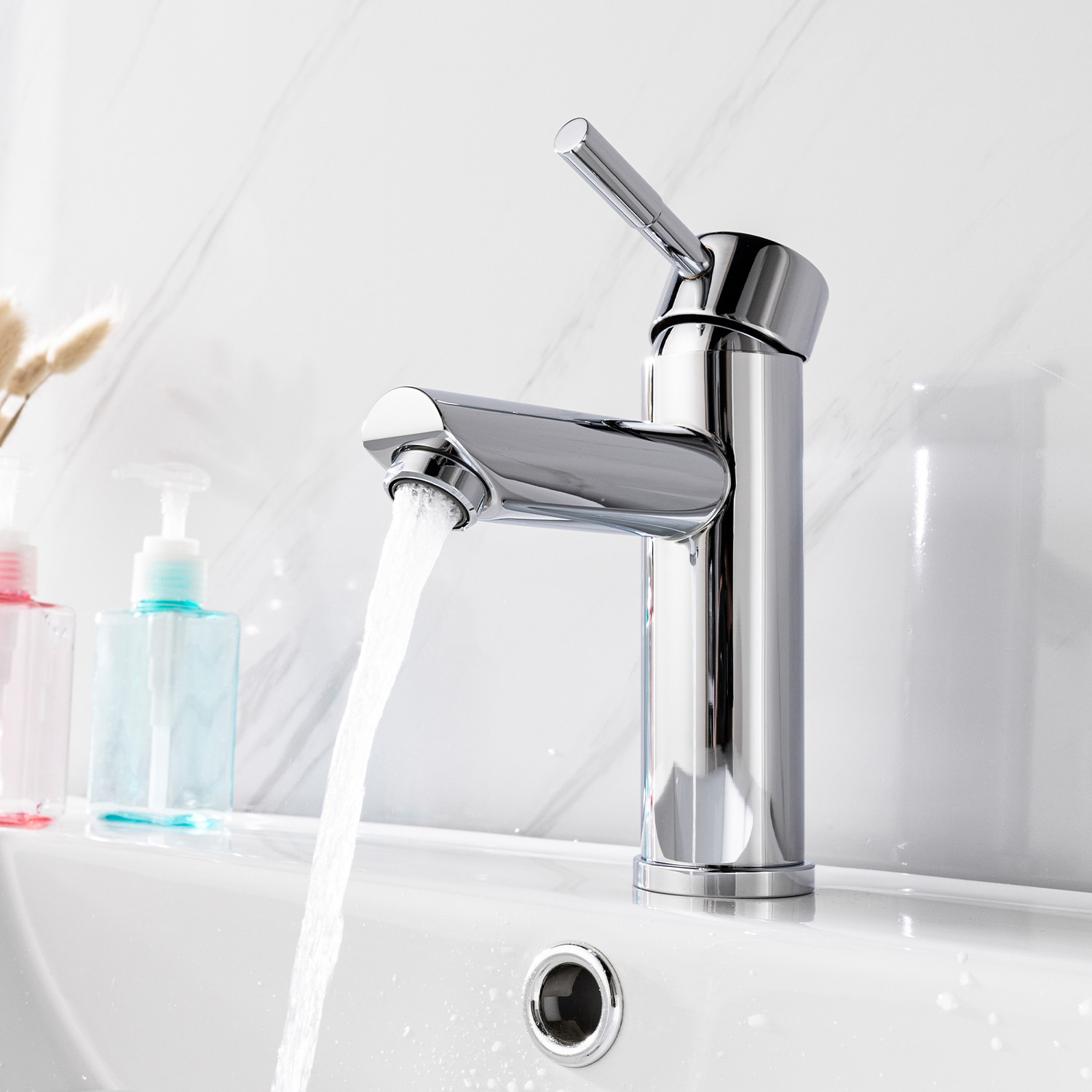 Robinet meuble de salle de bain chromé - Bec bas