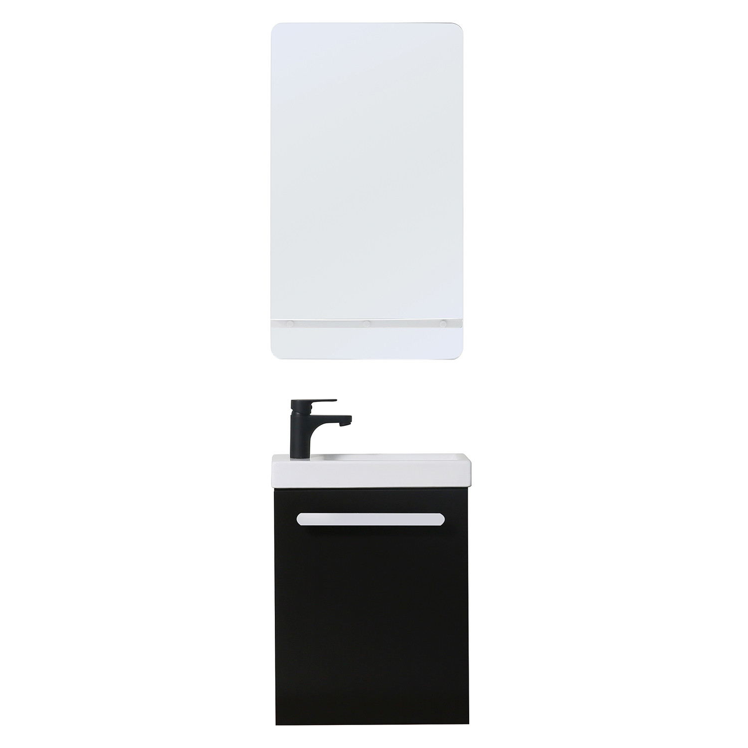 Meuble lave mains noir carbone NEVADA avec robinet noir et miroir tablette blanche