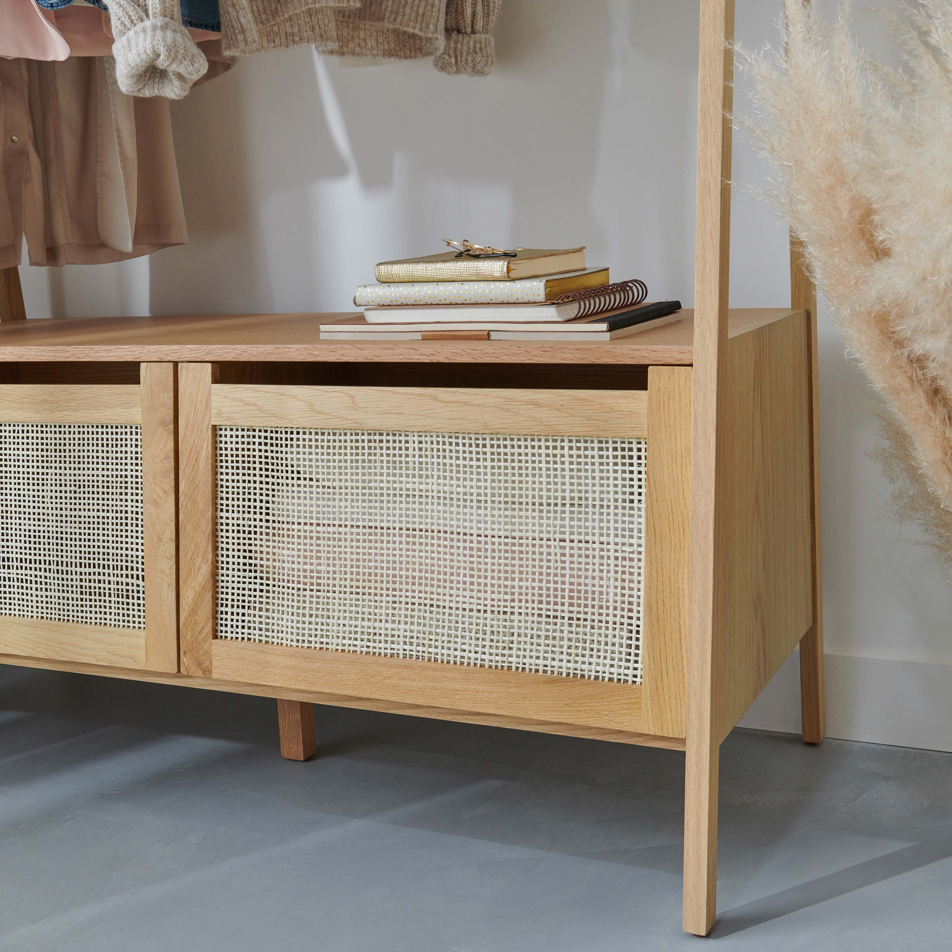 Portant vêtements en Bois et Cannage de Rotin 110 cm - ARKA