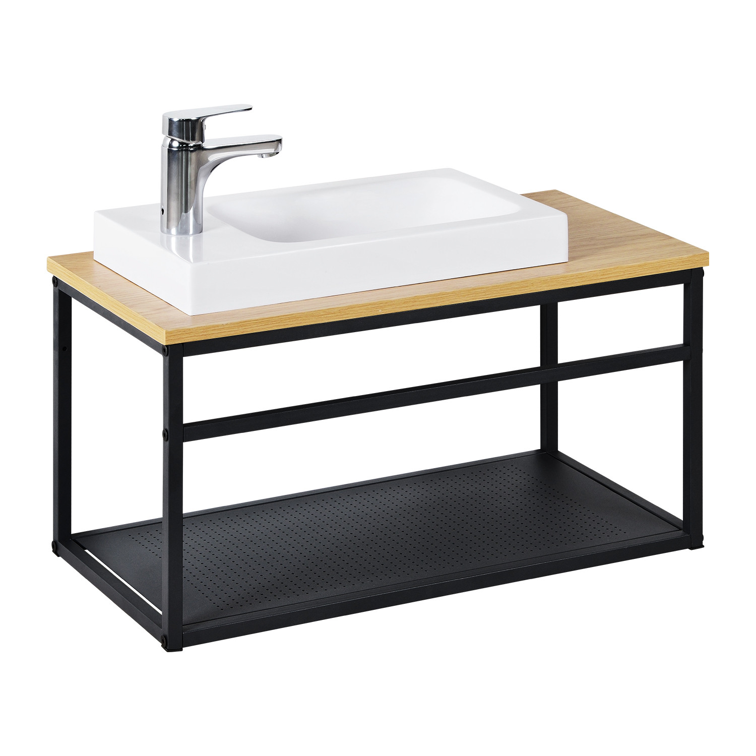 Meuble lave-mains Bois et Métal vasque Blanche WILL