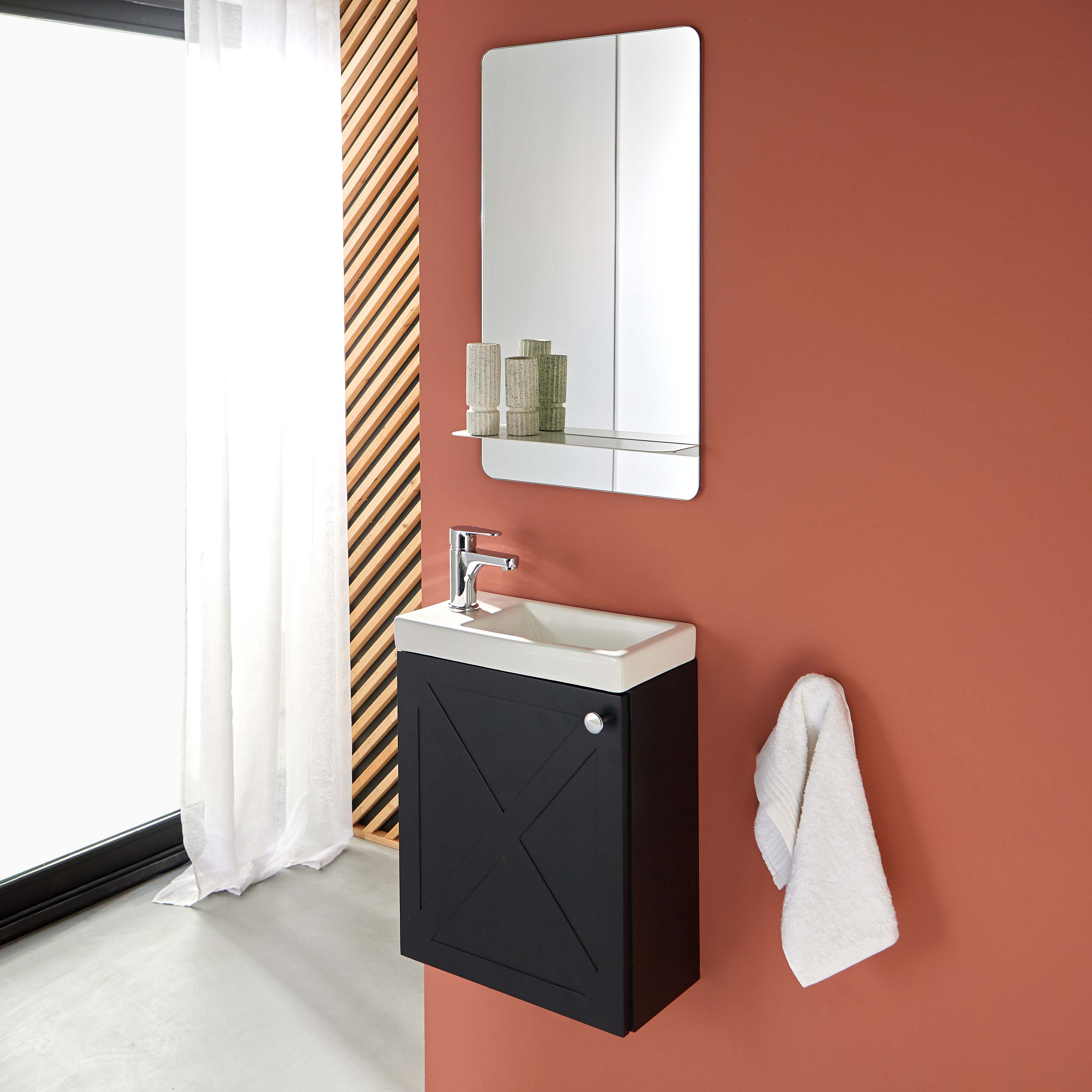 Meuble lave-mains noir carbone AVA avec miroir et robinet chromé